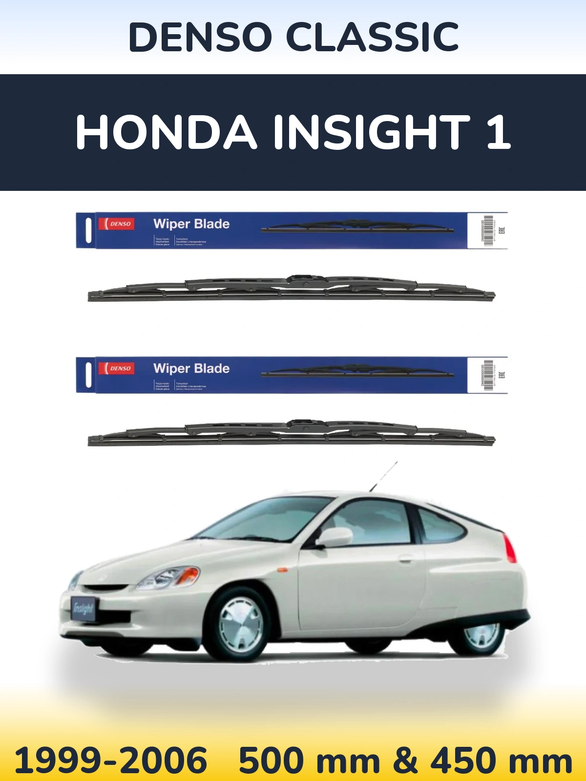 Sada předních stěračů Denso Classic 500 a 450 mm pro Honda Insight 1 1999-2006