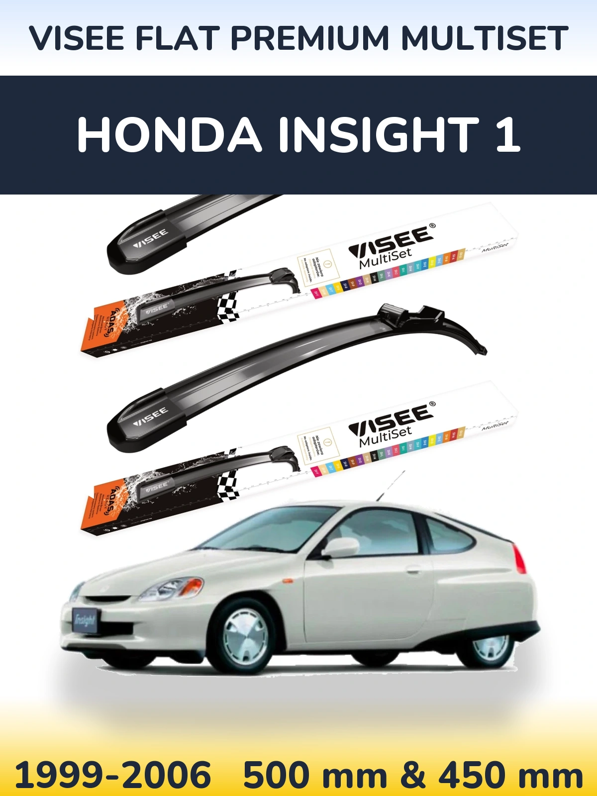 Sada předních stěračů VISEE FLAT PREMIUM MultiSet 500 a 450 mm pro Honda Insight 1 1999-2006