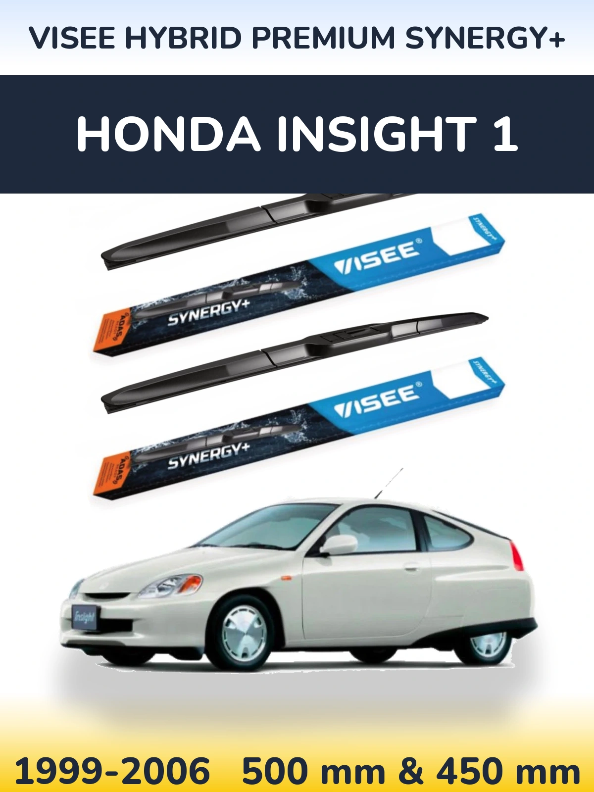Sada předních stěračů VISEE HYBRID PREMIUM SYNERGY+ 500 a 450 mm pro Honda Insight 1 1999-2006
