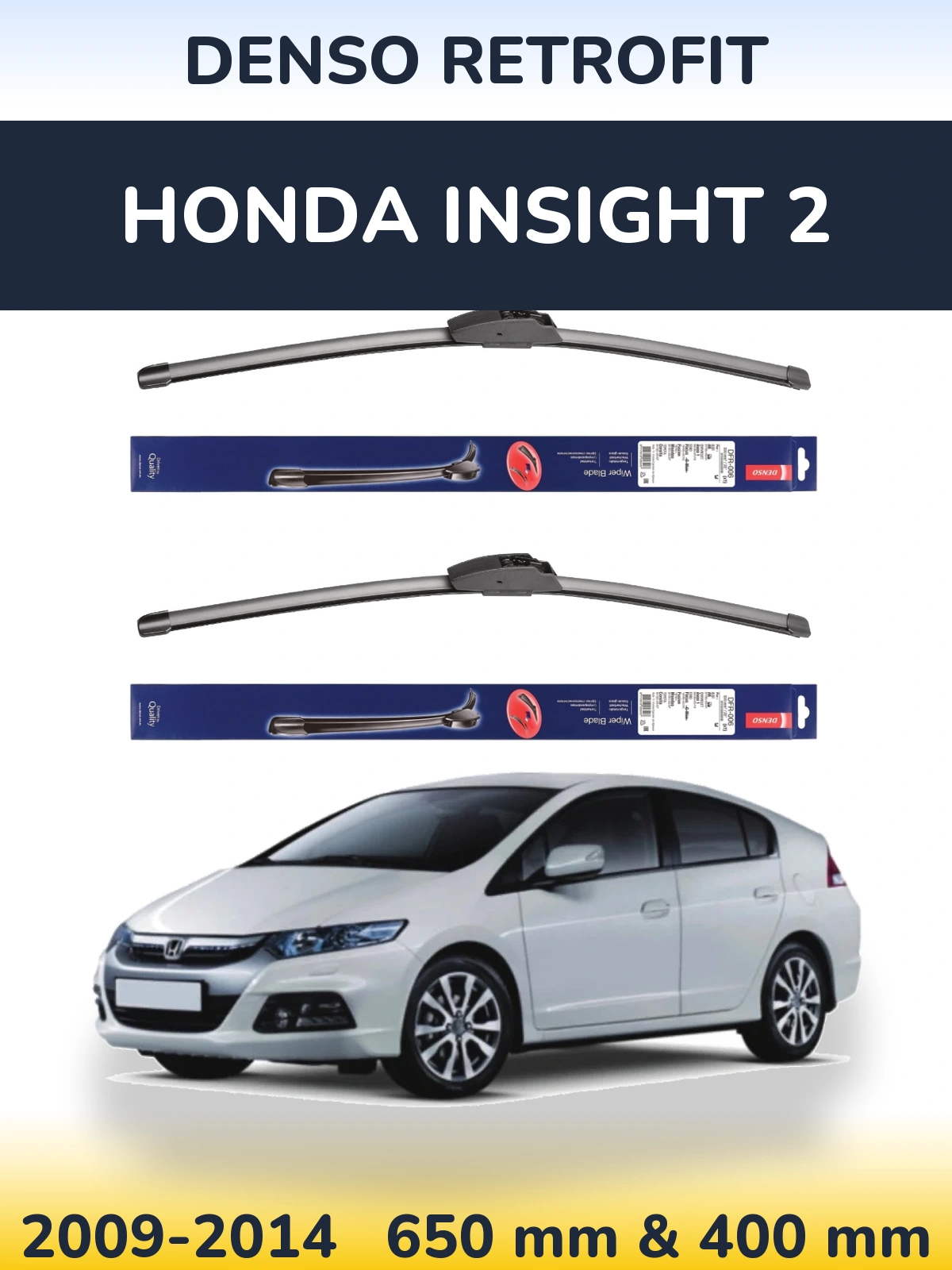 Sada předních stěračů Denso Retrofit 650 a 400 mm pro Honda Insight 2 2009-2014