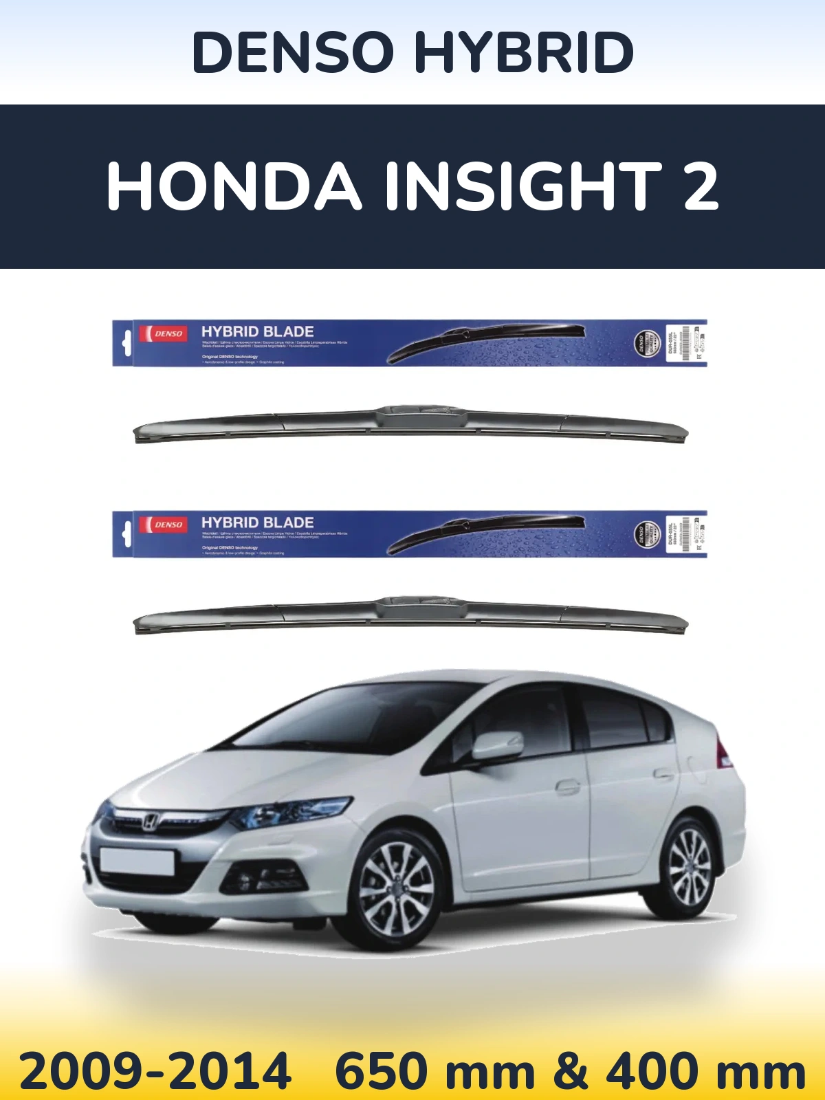 Sada předních stěračů Denso Hybrid 650 a 400 mm pro Honda Insight 2 2009-2014