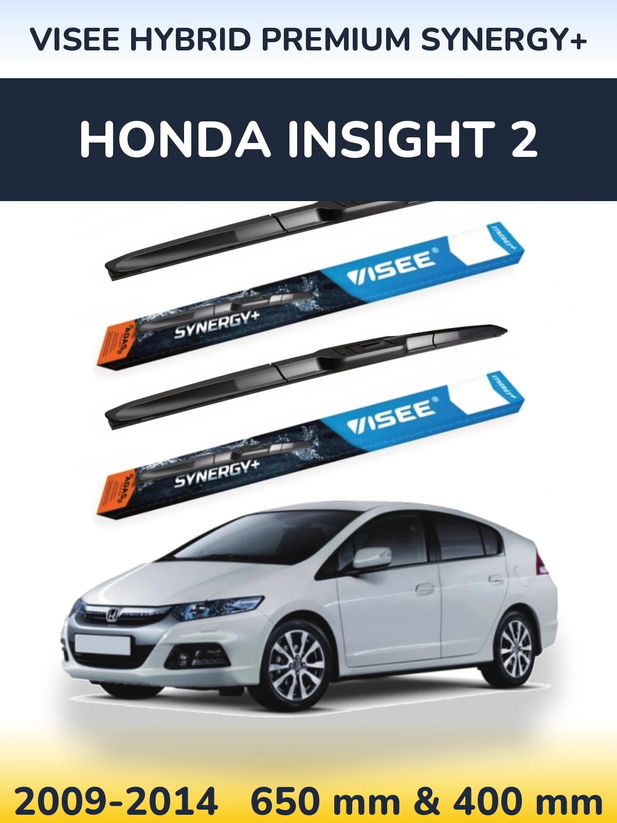 Sada předních stěračů VISEE HYBRID PREMIUM SYNERGY+ 650 a 400 mm pro Honda Insight 2 2009-2014