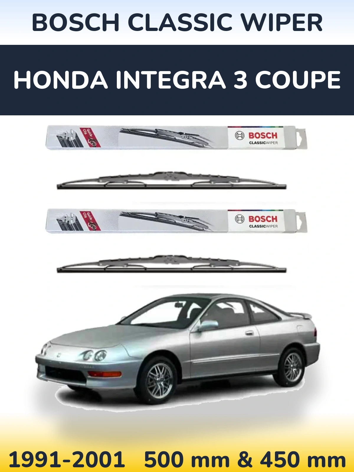 Sada předních stěračů BOSCH Classic Wiper 500 a 450 mm pro Honda Integra 3 coupe 1991-2001