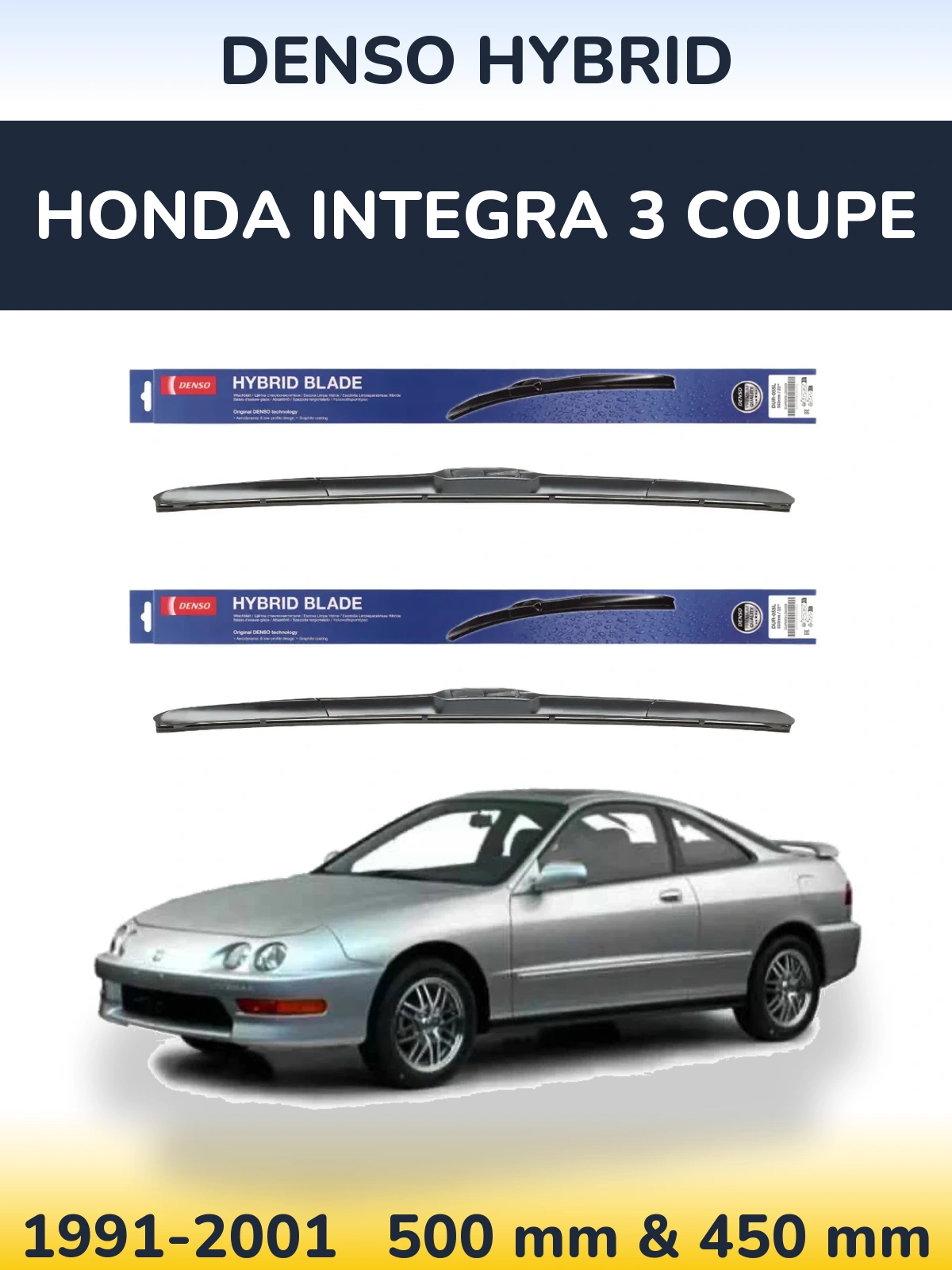 Sada předních stěračů Denso Hybrid 500 a 450 mm pro Honda Integra 3 coupe 1991-2001