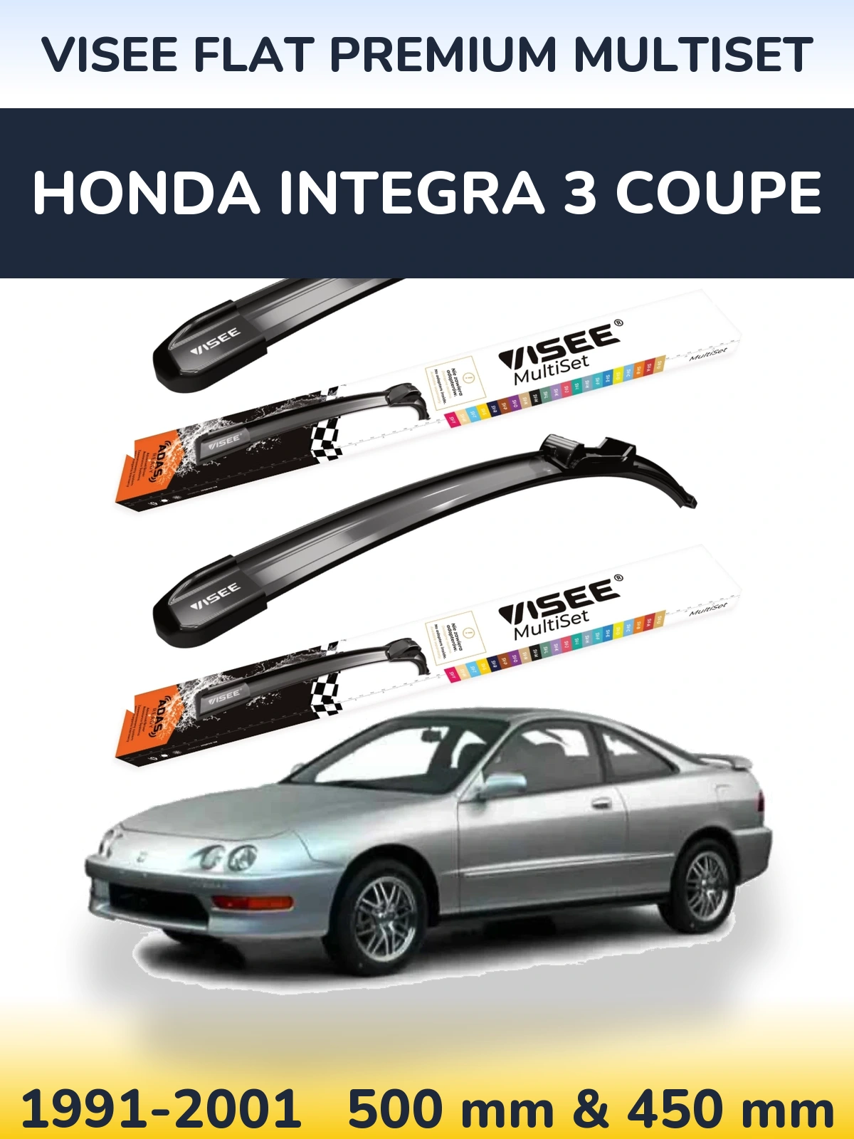 Sada předních stěračů VISEE FLAT PREMIUM MultiSet 500 a 450 mm pro Honda Integra 3 coupe 1991-2001