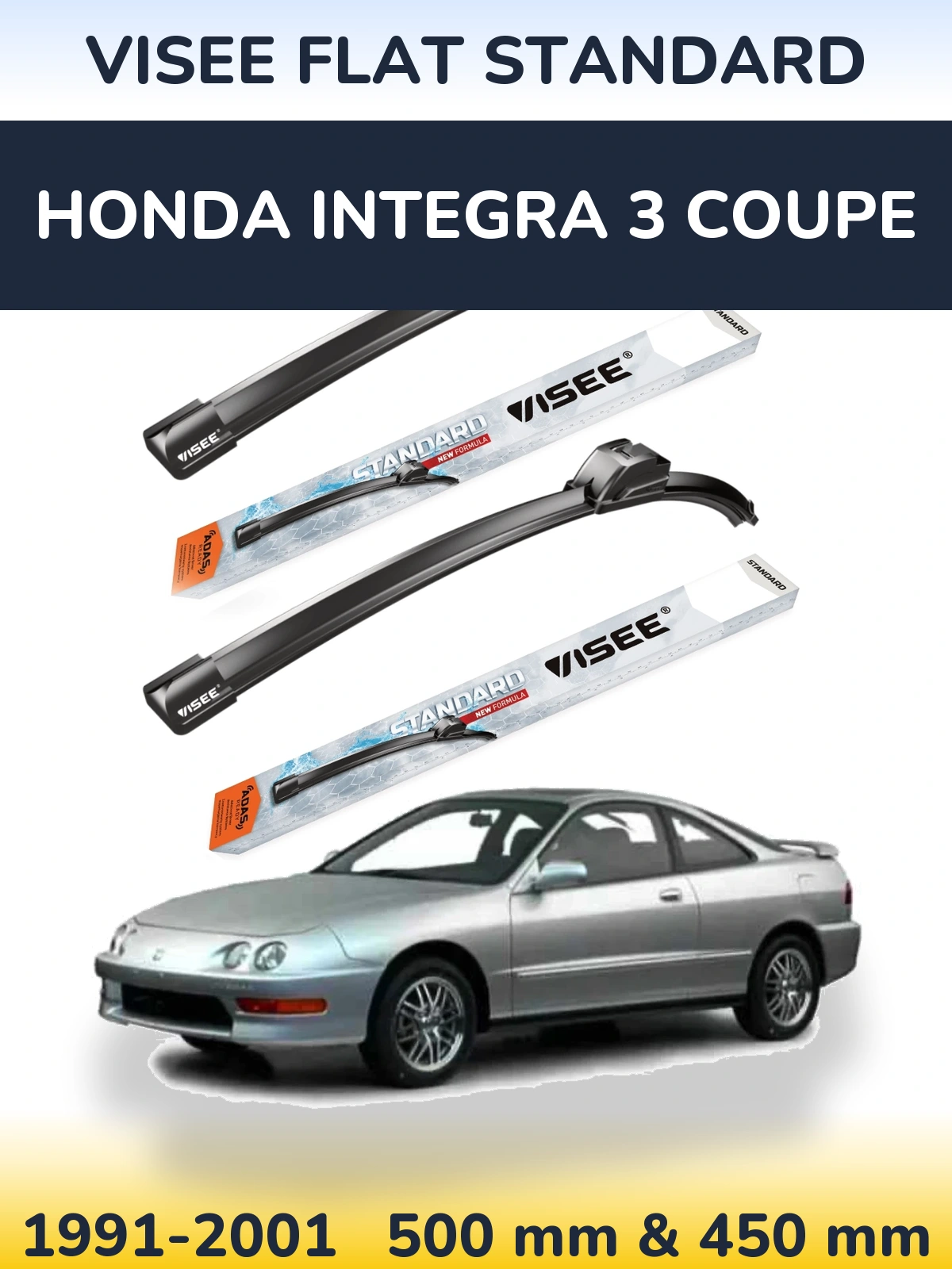 Sada předních stěračů VISEE FLAT STANDARD 500 a 450 mm pro Honda Integra 3 coupe 1991-2001