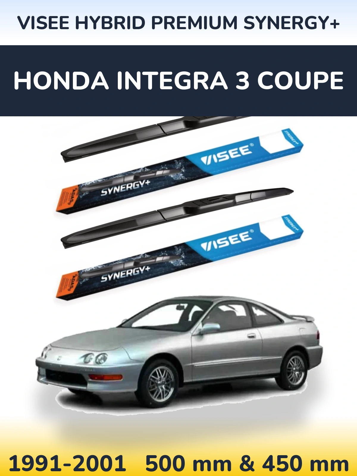 Sada předních stěračů VISEE HYBRID PREMIUM SYNERGY+ 500 a 450 mm pro Honda Integra 3 coupe 1991-2001