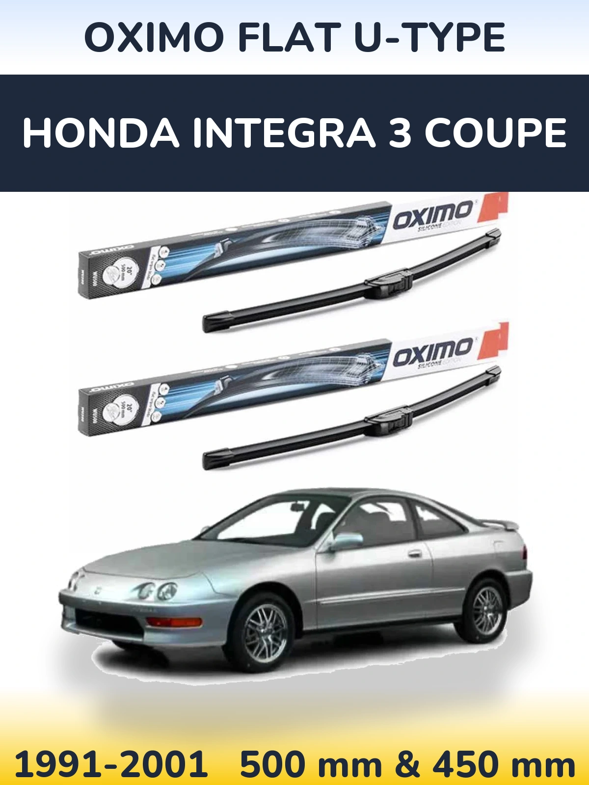 Sada předních stěračů Oximo Flat U-type 500 a 450 mm pro Honda Integra 3 coupe 1991-2001