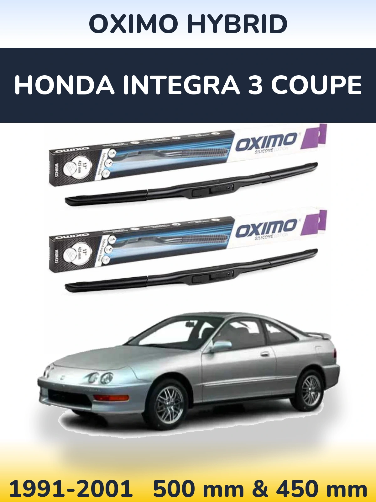 Sada předních stěračů Oximo Hybrid 500 a 450 mm pro Honda Integra 3 coupe 1991-2001