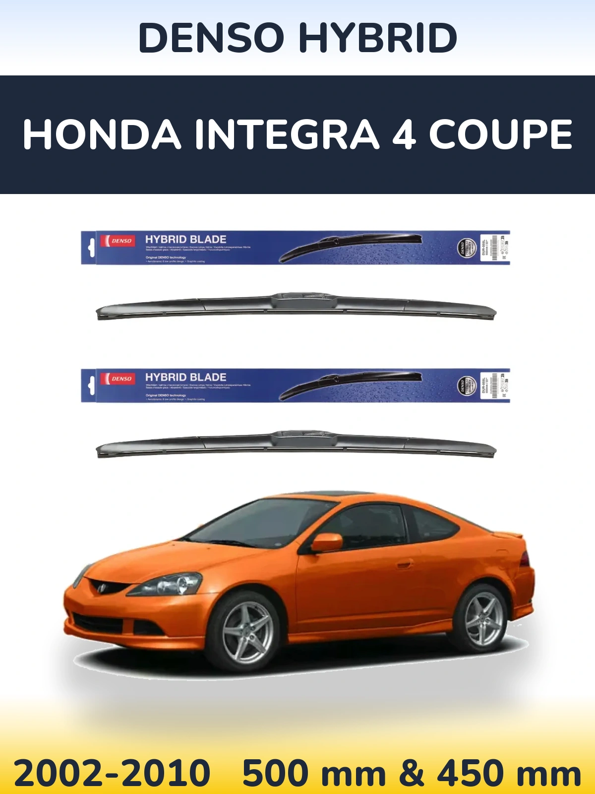 Sada předních stěračů Denso Hybrid 500 a 450 mm pro Honda Integra 4 coupe 2002-2010