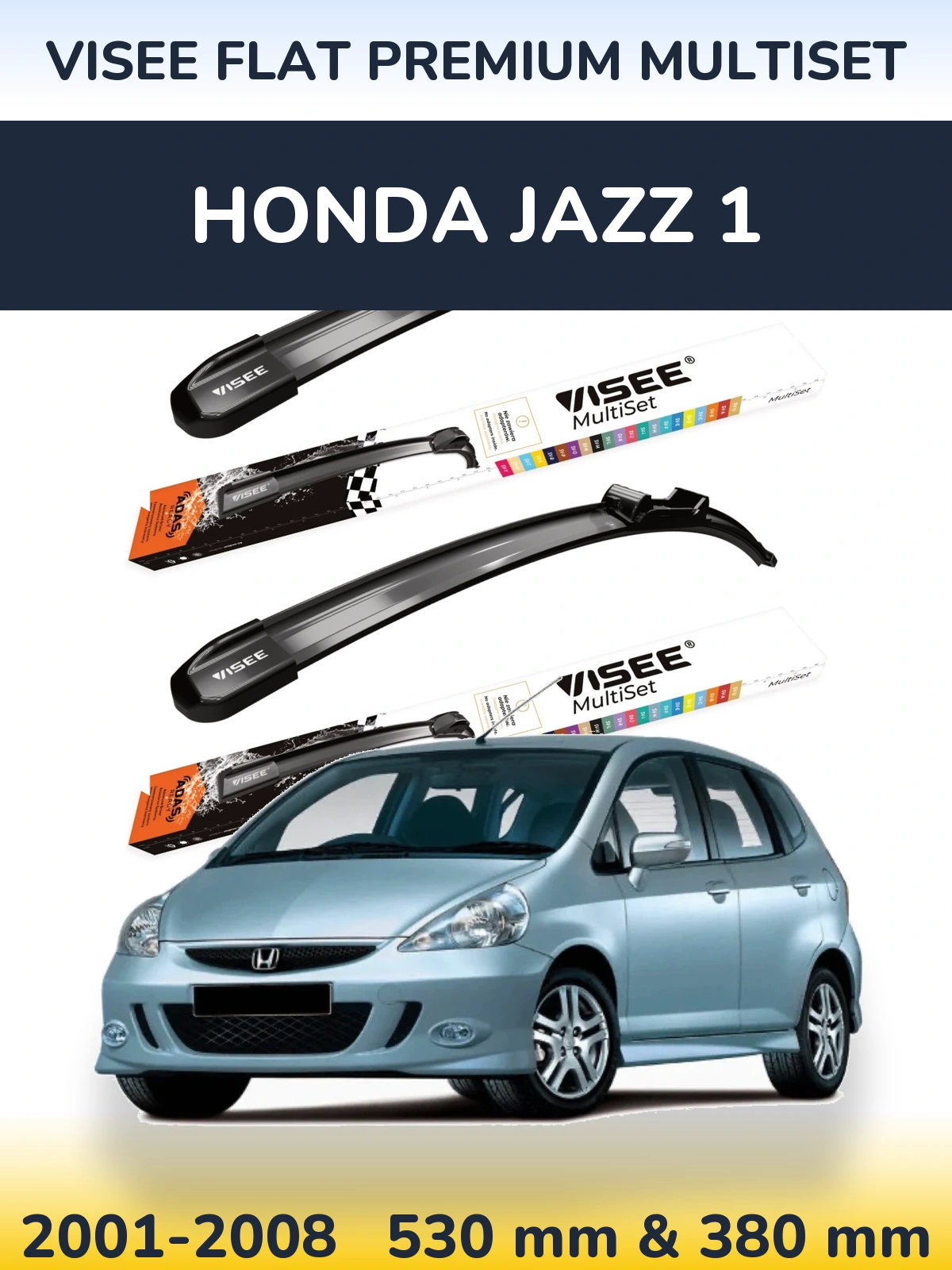Sada předních stěračů VISEE FLAT PREMIUM MultiSet 530 a 380 mm pro Honda Jazz 1 2001-2008