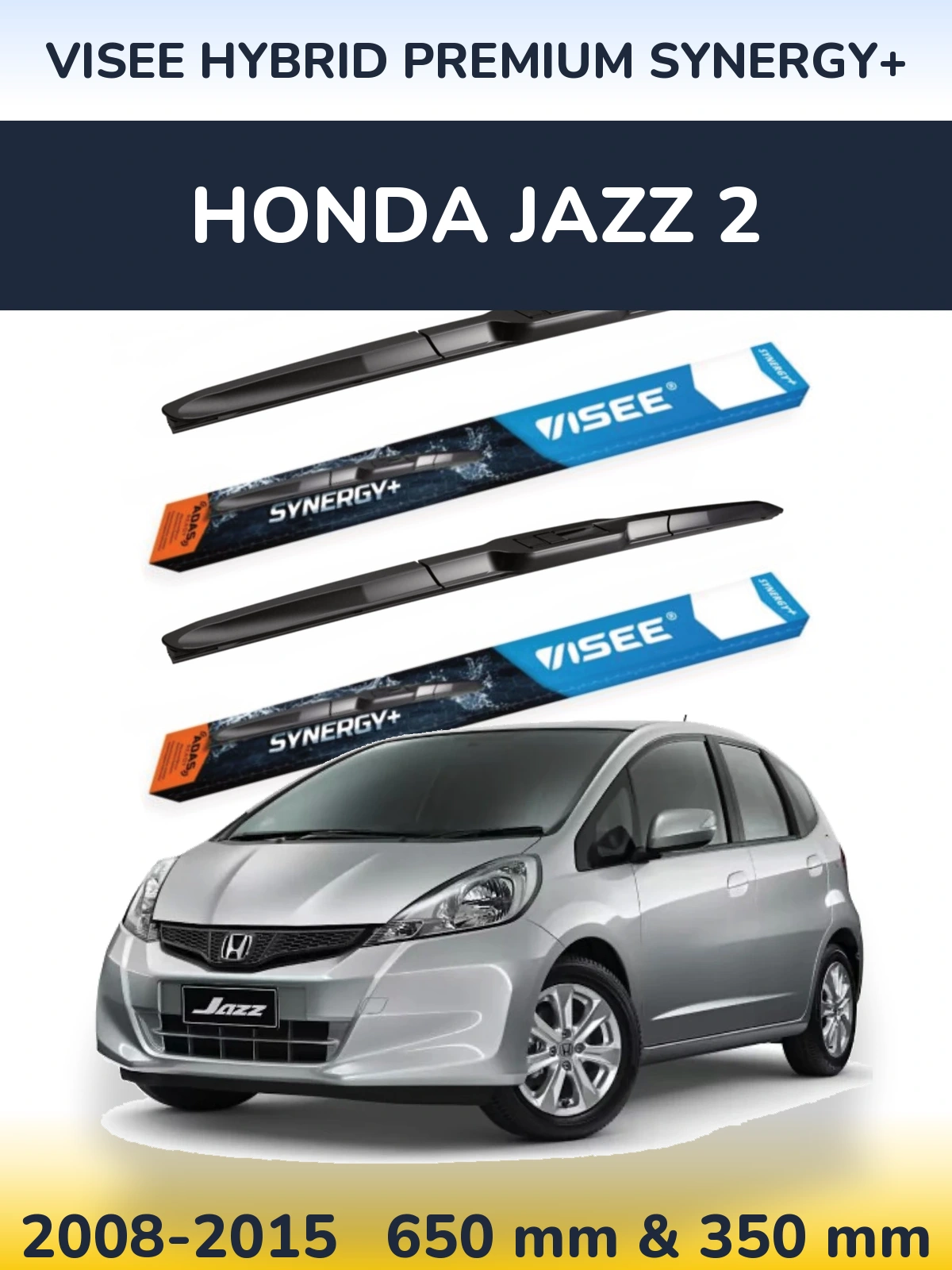 Sada předních stěračů VISEE HYBRID PREMIUM SYNERGY+ 650 a 350 mm pro Honda Jazz 2 2008-2015