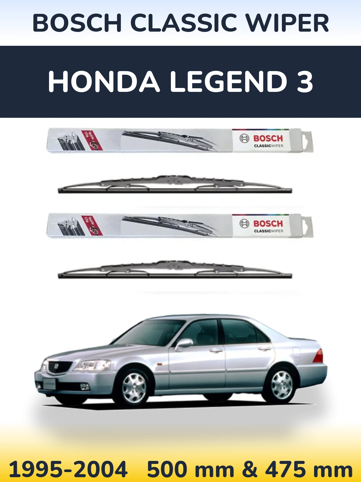 Sada předních stěračů BOSCH Classic Wiper 500 a 475 mm pro Honda Legend 3 1995-2004