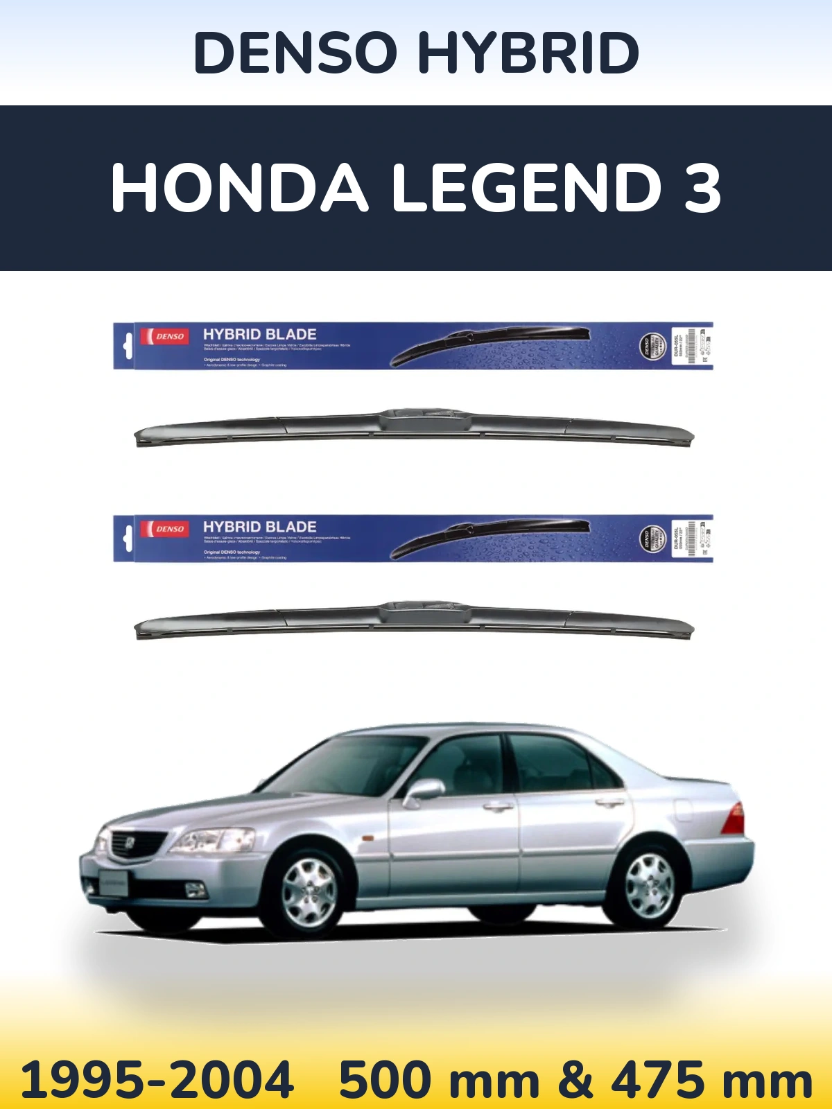 Sada předních stěračů Denso Hybrid 500 a 475 mm pro Honda Legend 3 1995-2004