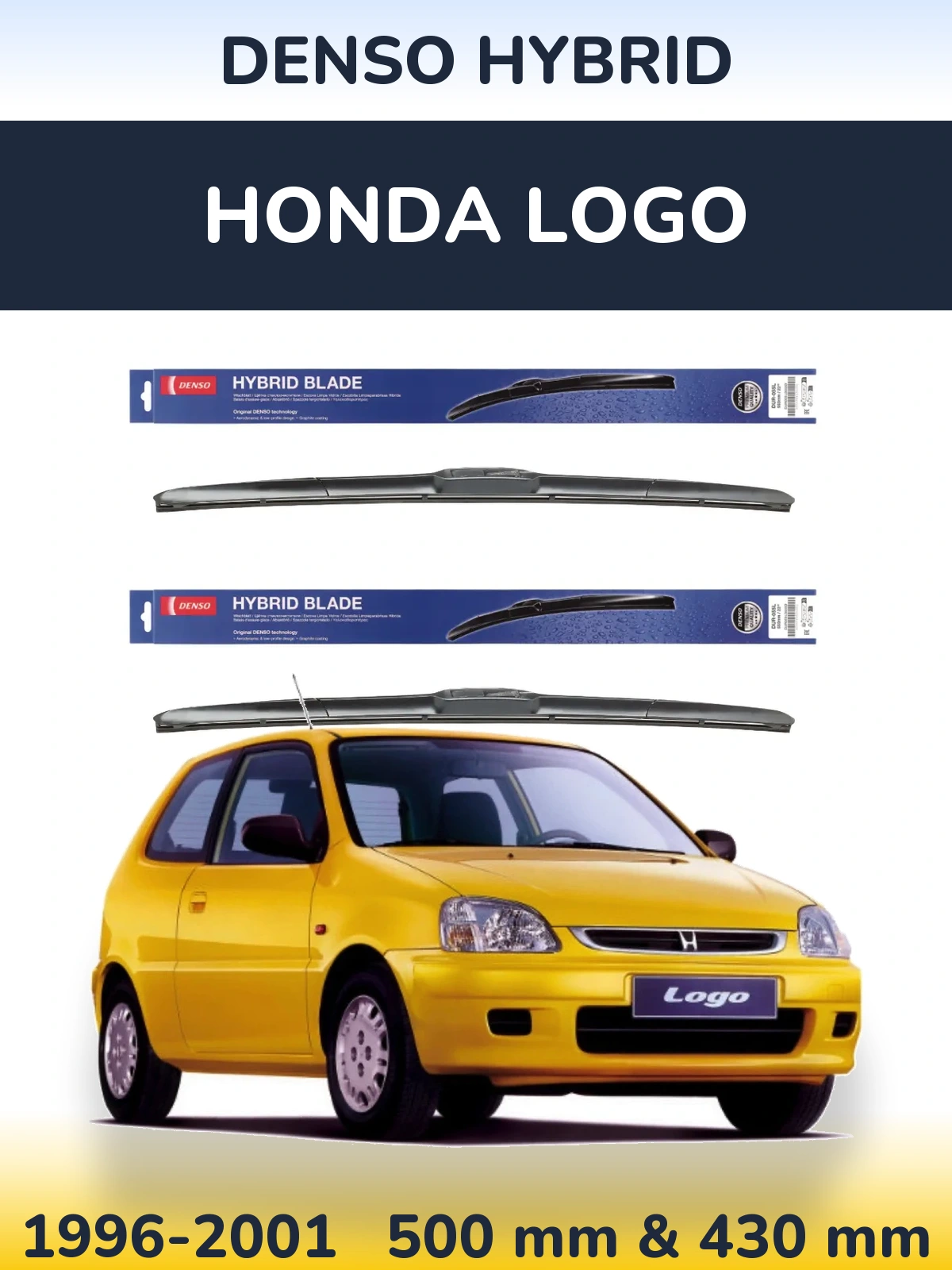 Sada předních stěračů Denso Hybrid 500 a 430 mm pro Honda Logo 1996-2001