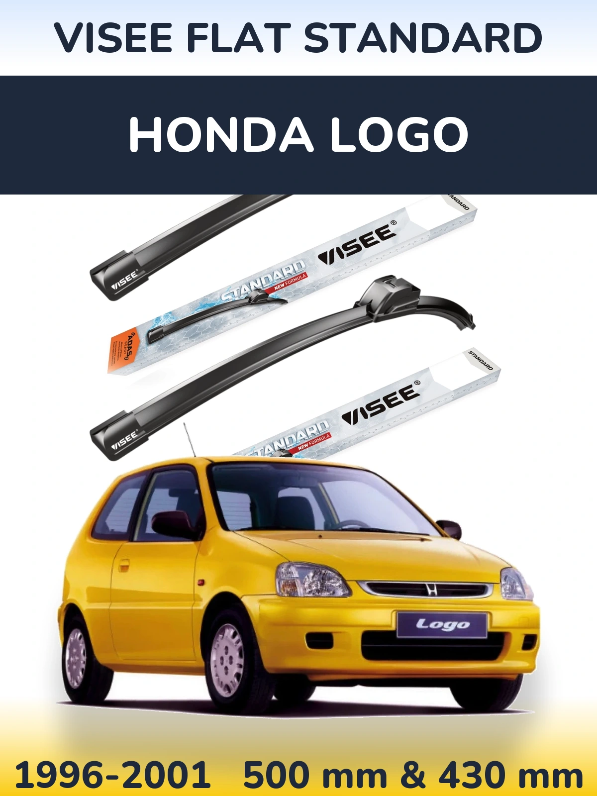 Sada předních stěračů VISEE FLAT STANDARD 500 a 430 mm pro Honda Logo 1996-2001
