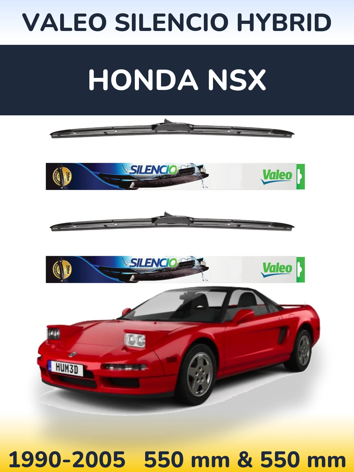 Sada předních stěračů Valeo Silencio Hybrid 550 a 550 mm pro Honda NSX 1990-2005