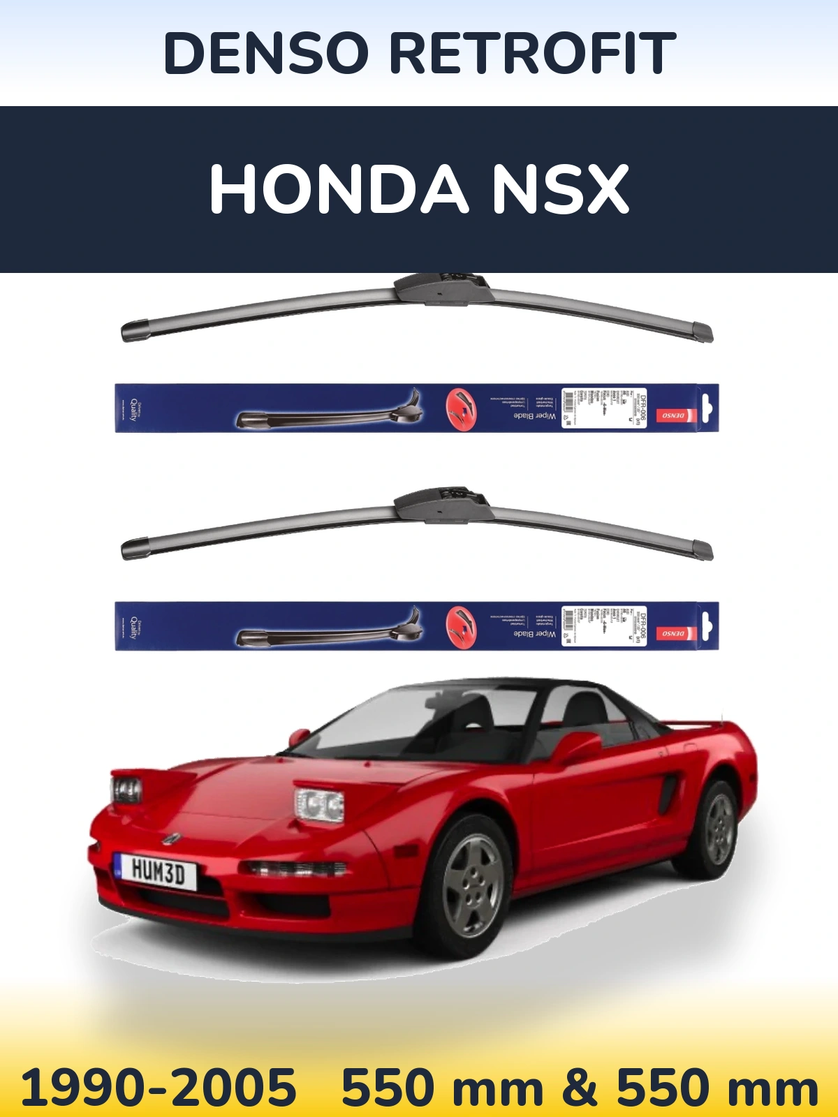 Sada předních stěračů Denso Retrofit 550 a 550 mm pro Honda NSX 1990-2005