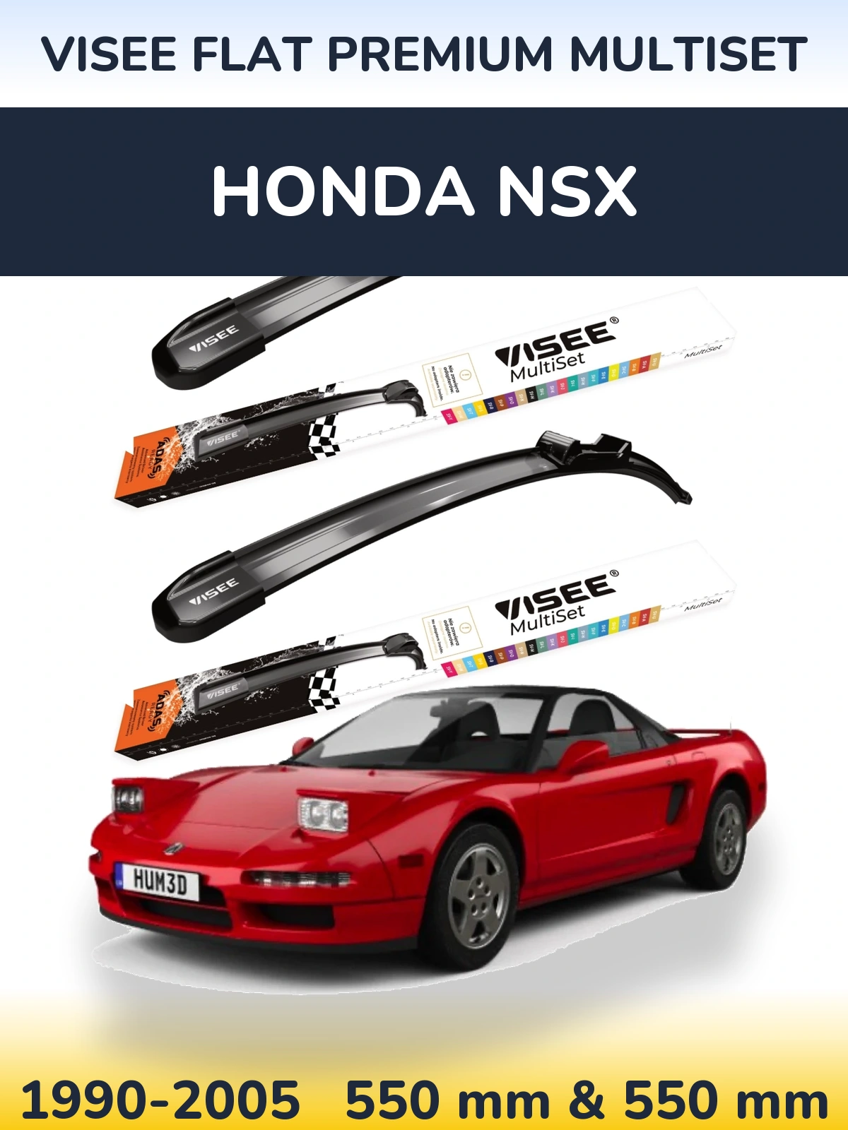 Sada předních stěračů VISEE FLAT PREMIUM MultiSet 550 a 550 mm pro Honda NSX 1990-2005