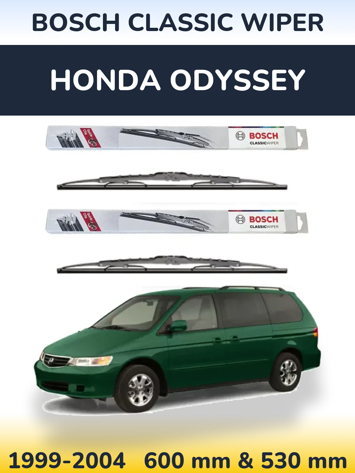 Sada předních stěračů BOSCH Classic Wiper 600 a 530 mm pro Honda Odyssey 1999-2004