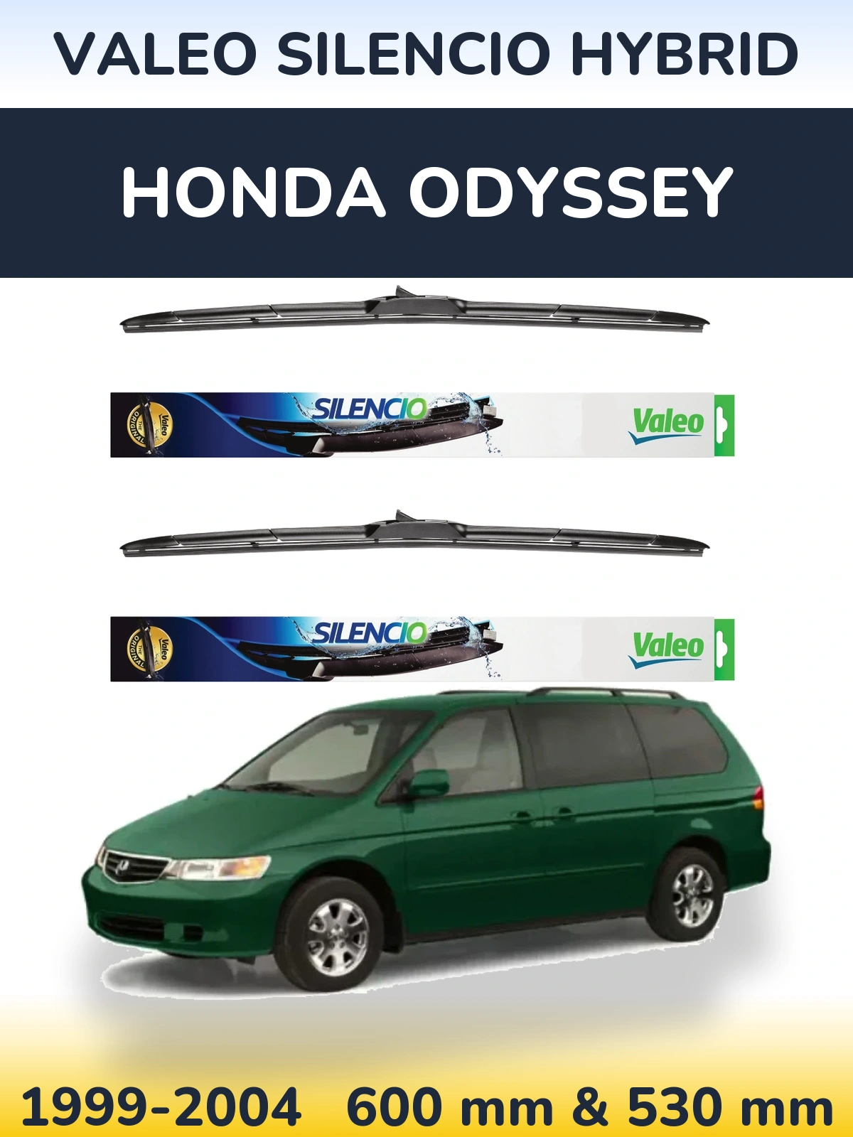 Sada předních stěračů Valeo Silencio Hybrid 600 a 530 mm pro Honda Odyssey 1999-2004