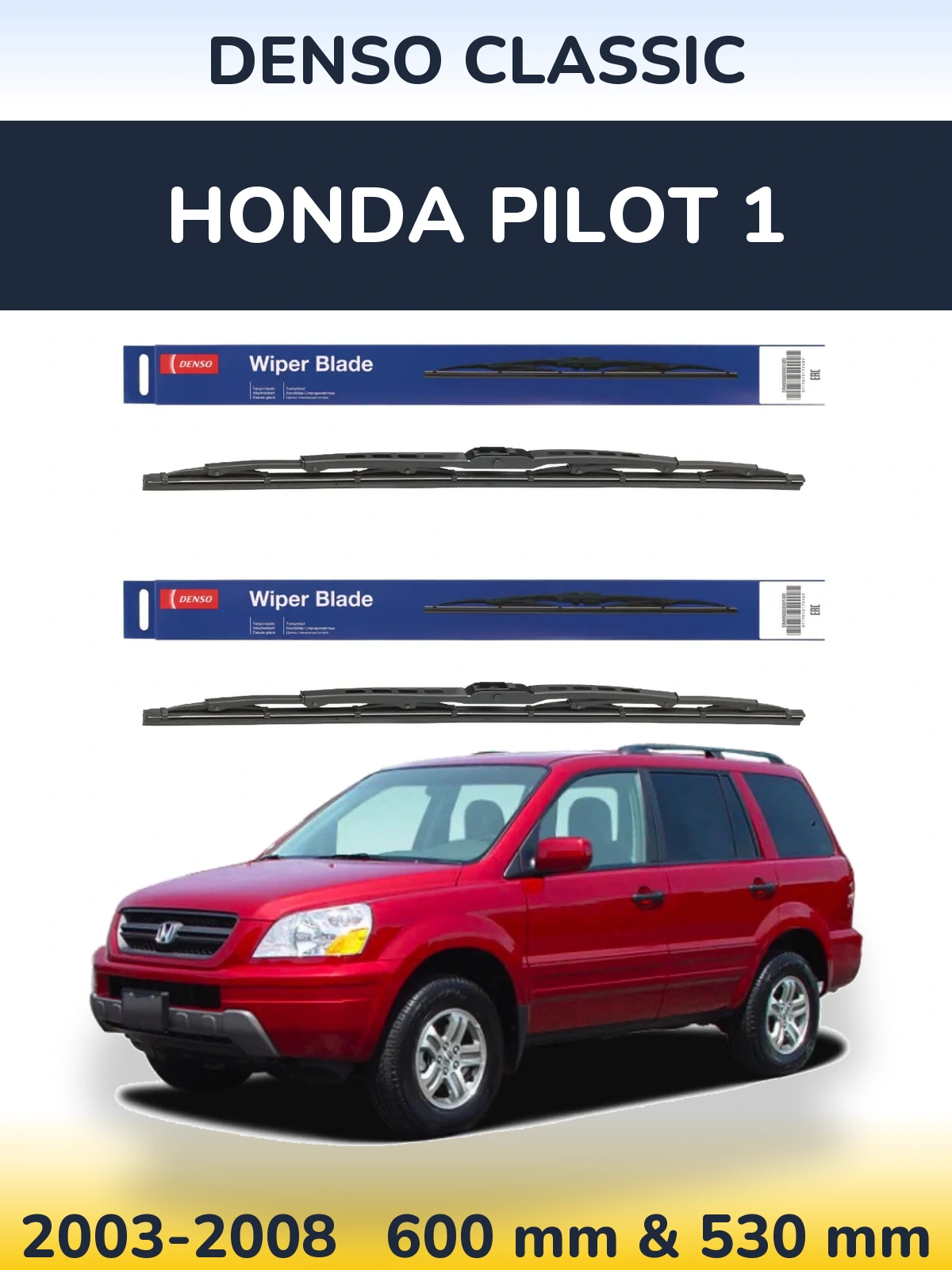 Sada předních stěračů Denso Classic 600 a 530 mm pro Honda Pilot 1 2003-2008
