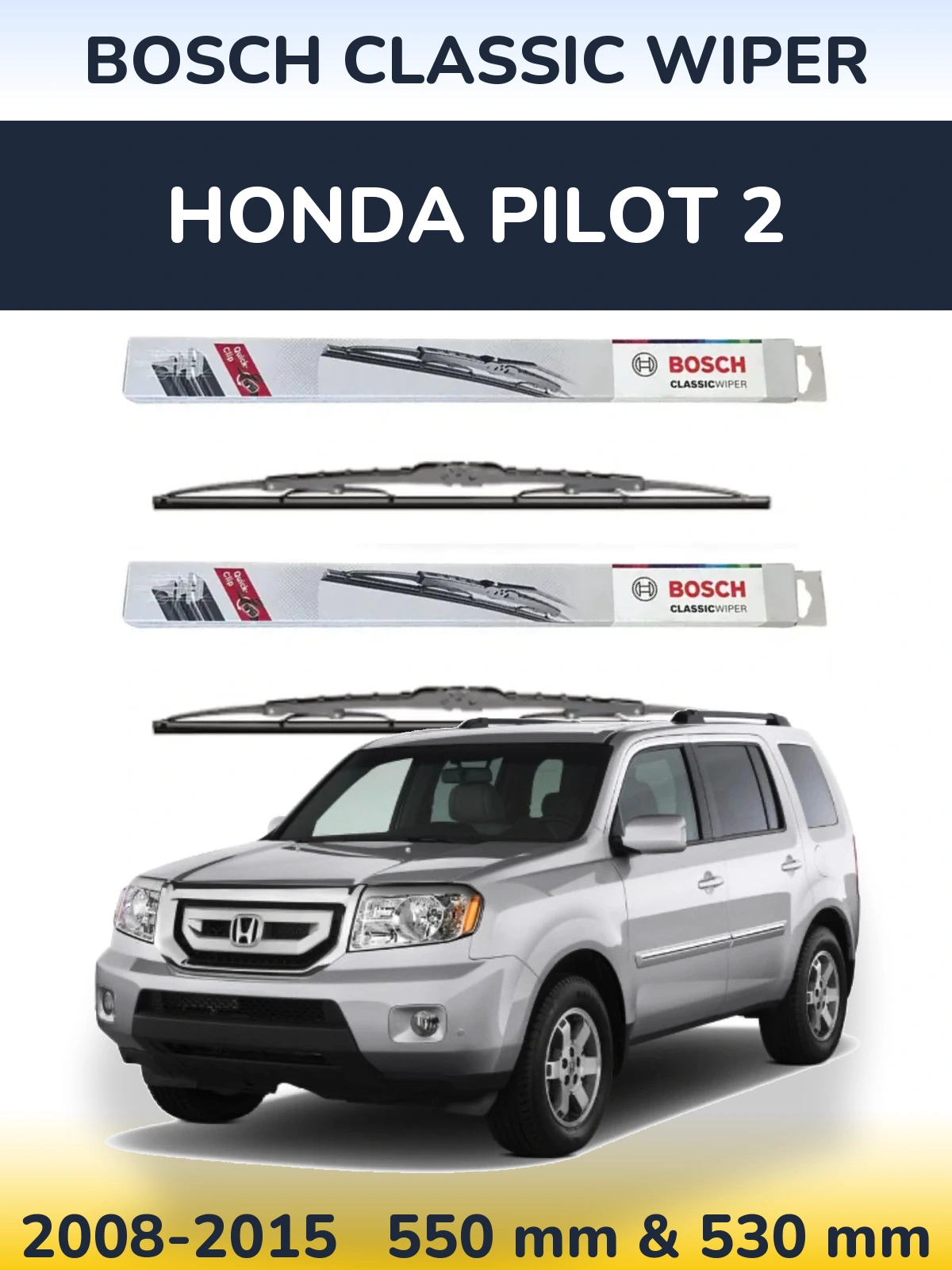 Sada předních stěračů BOSCH Classic Wiper 550 a 530 mm pro Honda Pilot 2 2008-2015