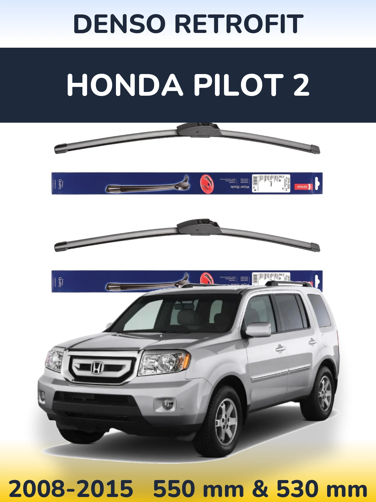 Sada předních stěračů Denso Retrofit 550 a 530 mm pro Honda Pilot 2 2008-2015