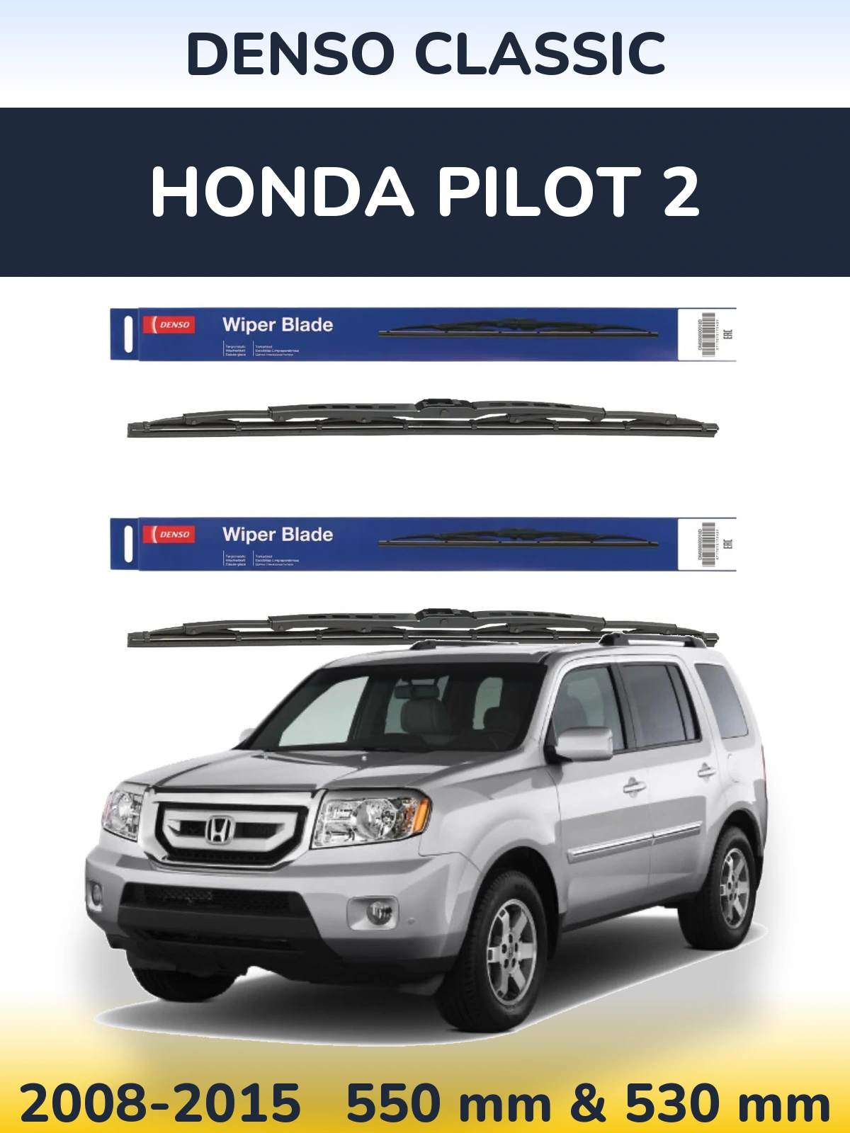 Sada předních stěračů Denso Classic 550 a 530 mm pro Honda Pilot 2 2008-2015