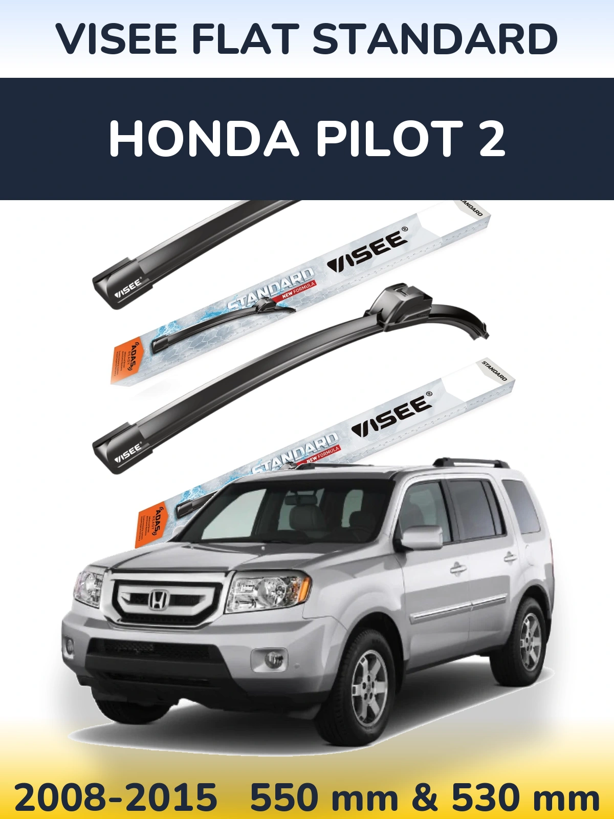 Sada předních stěračů VISEE FLAT STANDARD 550 a 530 mm pro Honda Pilot 2 2008-2015