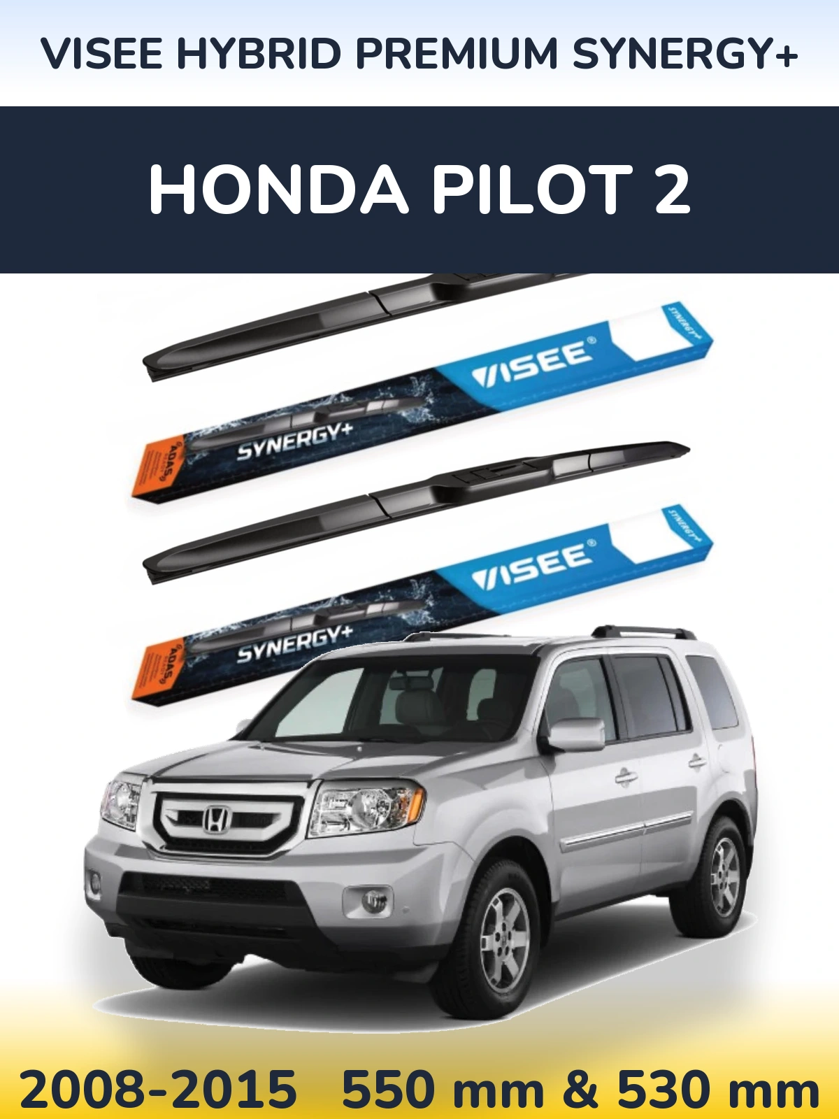 Sada předních stěračů VISEE HYBRID PREMIUM SYNERGY+ 550 a 530 mm pro Honda Pilot 2 2008-2015