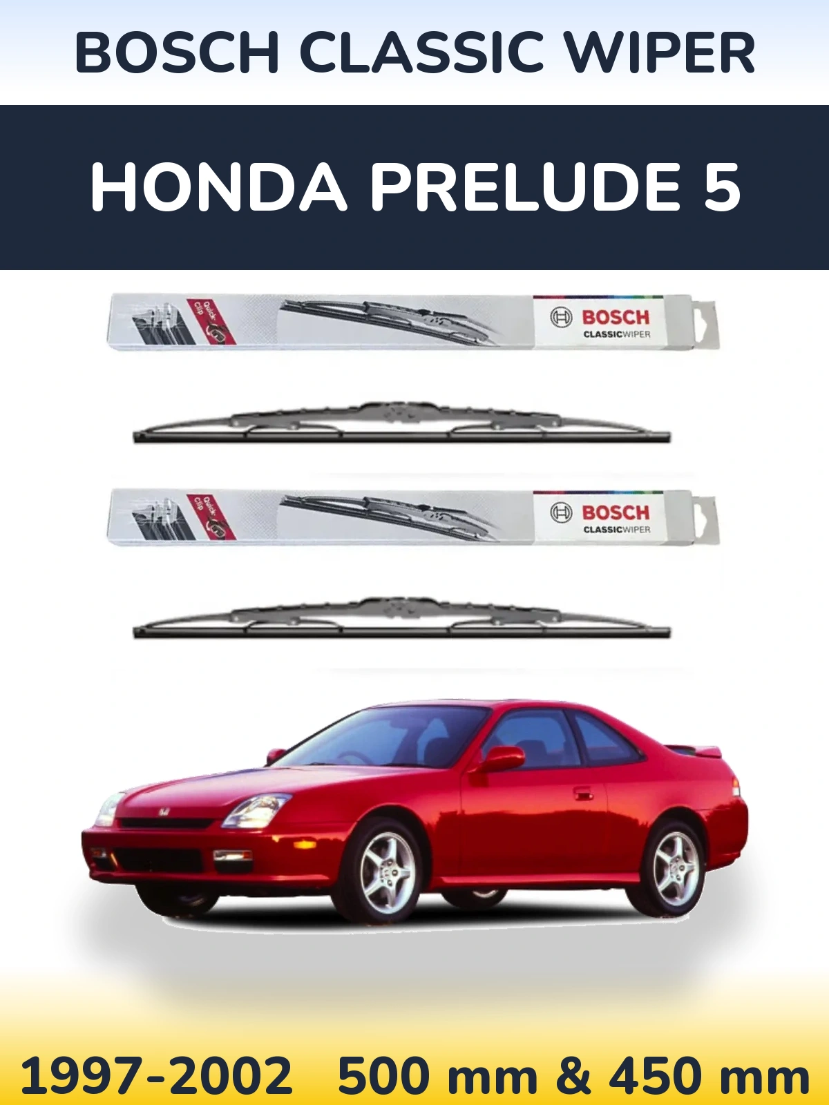 Sada předních stěračů BOSCH Classic Wiper 500 a 450 mm pro Honda Prelude 5 1997-2002