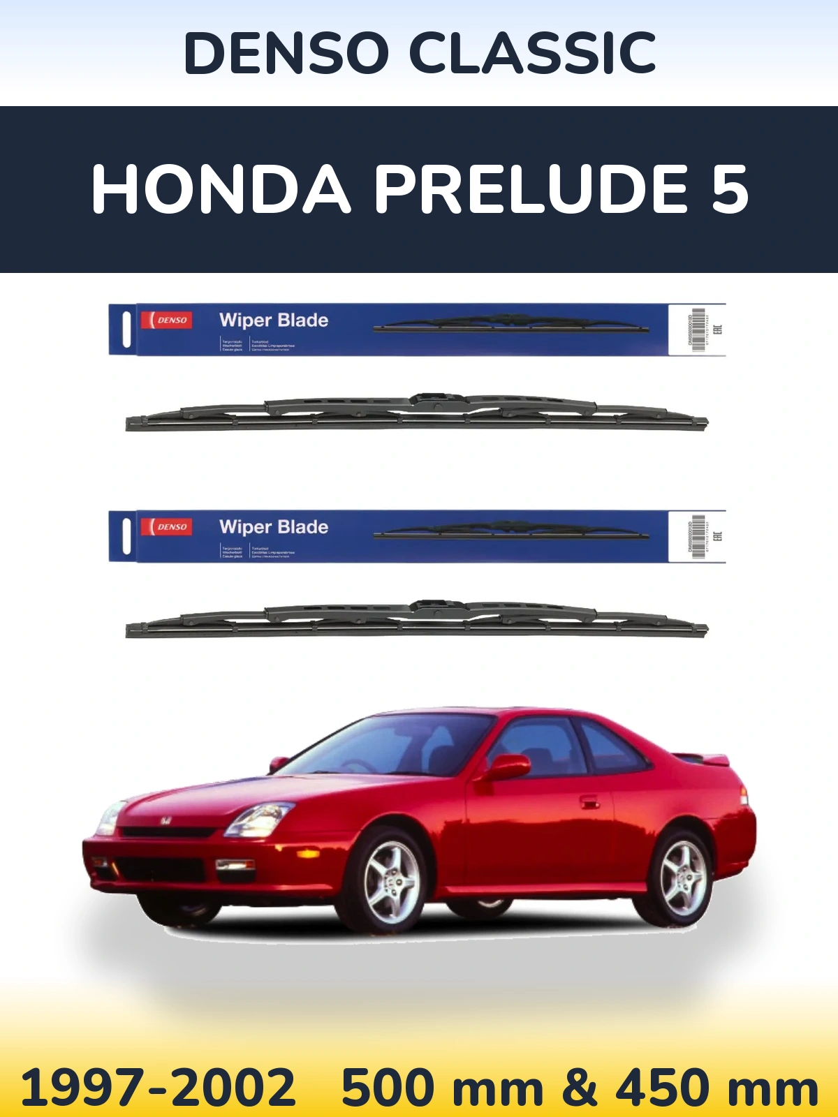 Sada předních stěračů Denso Classic 500 a 450 mm pro Honda Prelude 5 1997-2002