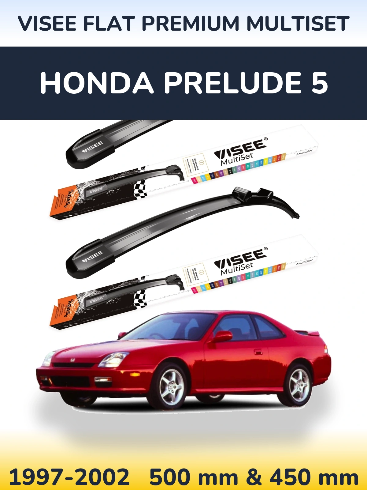 Sada předních stěračů VISEE FLAT PREMIUM MultiSet 500 a 450 mm pro Honda Prelude 5 1997-2002