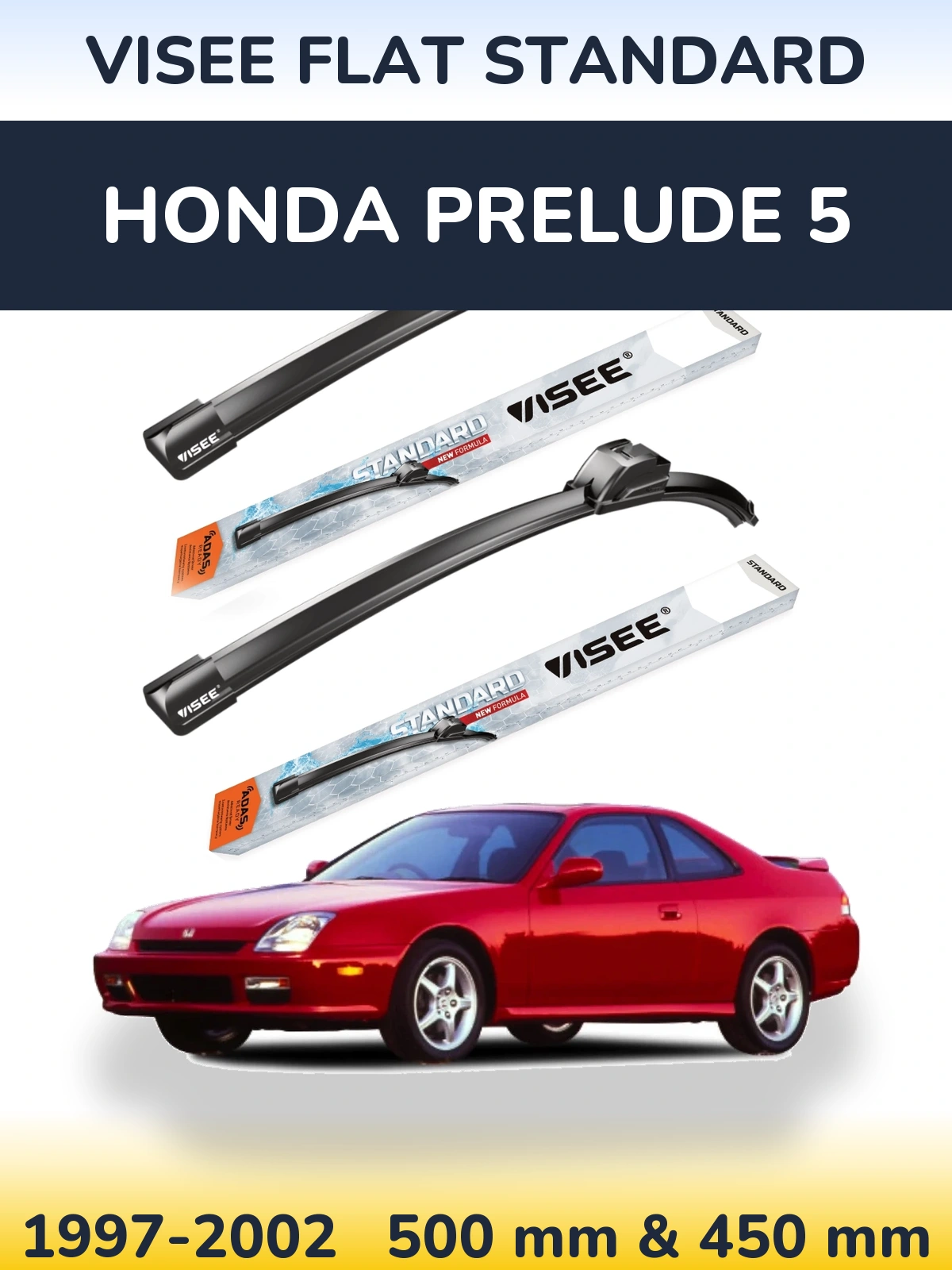 Sada předních stěračů VISEE FLAT STANDARD 500 a 450 mm pro Honda Prelude 5 1997-2002