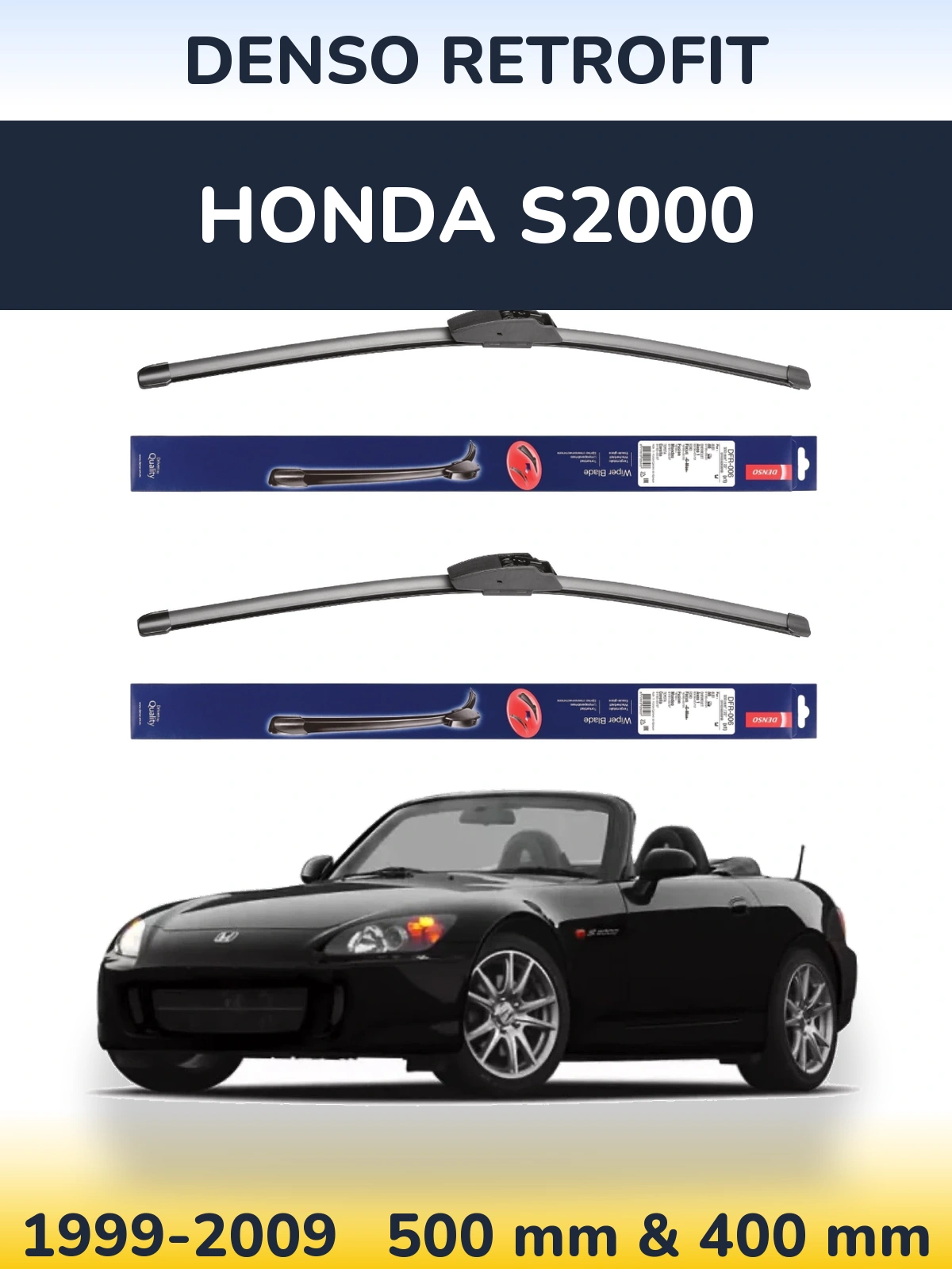 Sada předních stěračů Denso Retrofit 500 a 400 mm pro Honda S2000 1999-2009