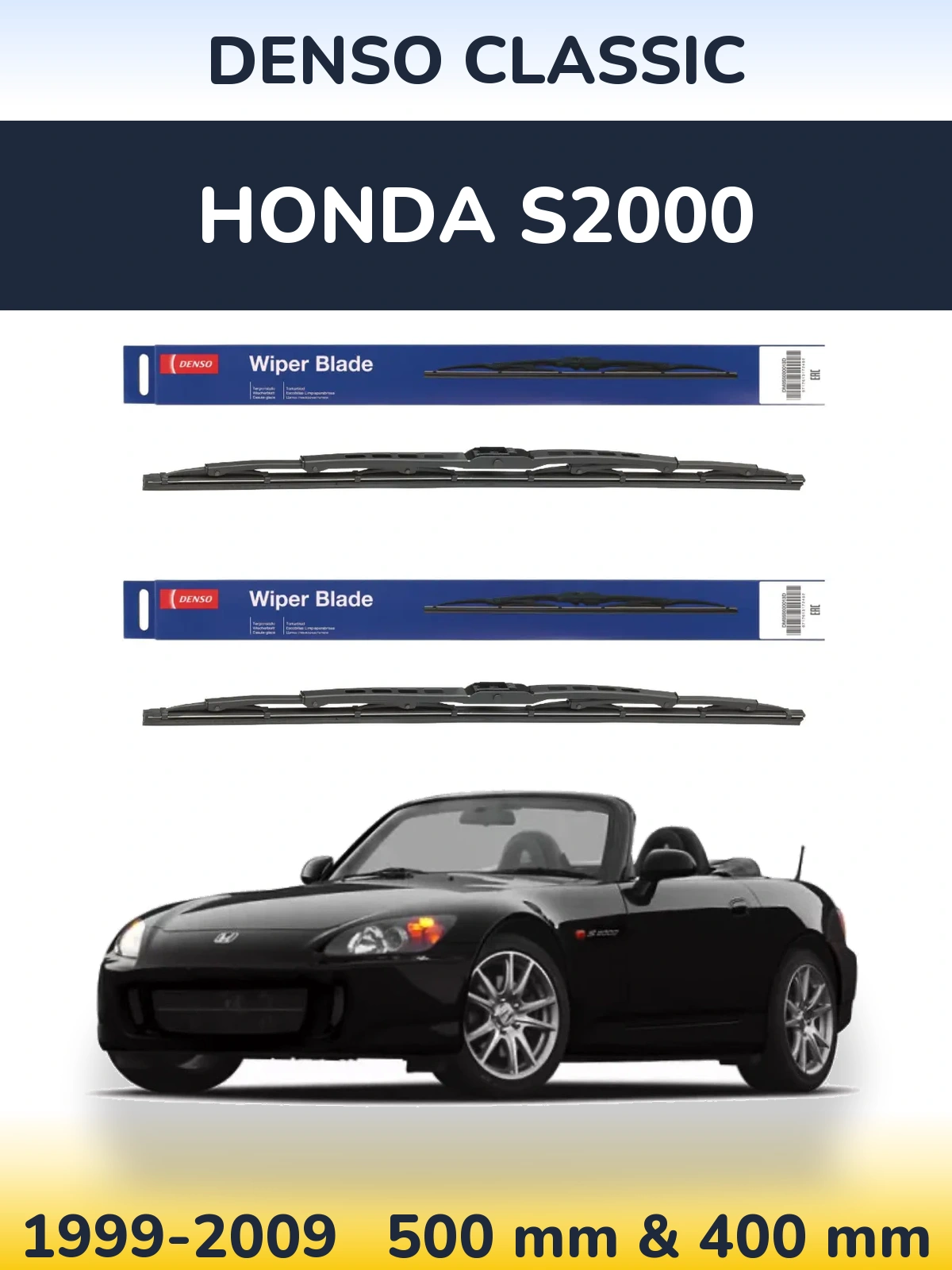 Sada předních stěračů Denso Classic 500 a 400 mm pro Honda S2000 1999-2009