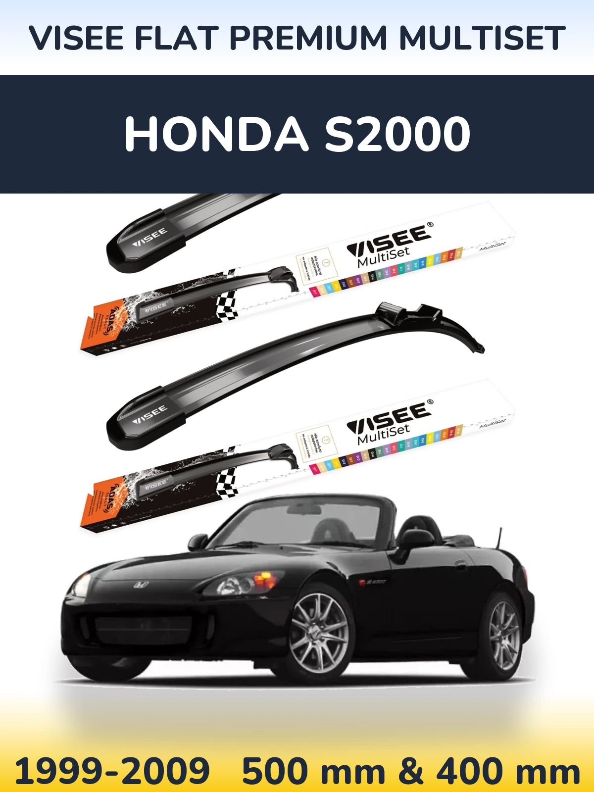 Sada předních stěračů VISEE FLAT PREMIUM MultiSet 500 a 400 mm pro Honda S2000 1999-2009