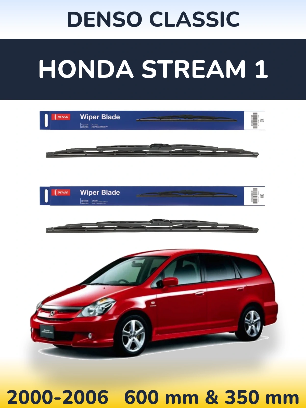Sada předních stěračů Denso Classic 600 a 350 mm pro Honda Stream 1 2000-2006