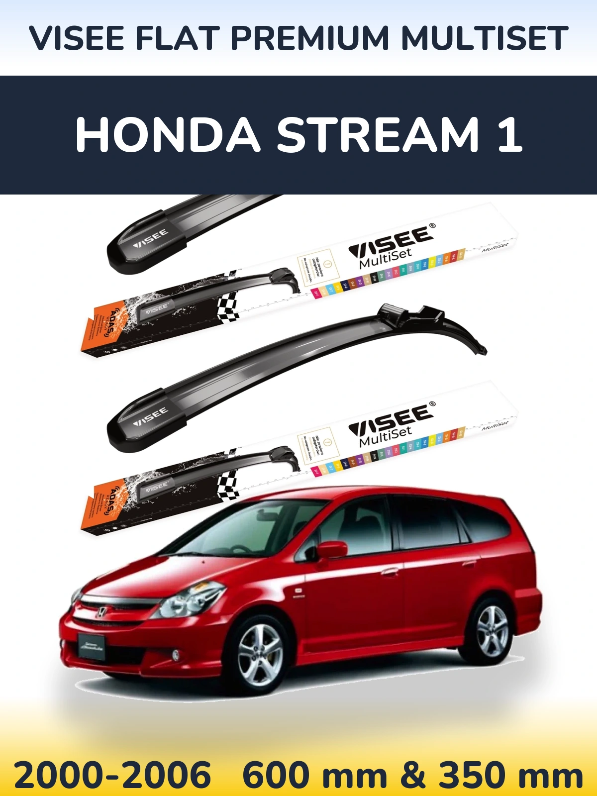 Sada předních stěračů VISEE FLAT PREMIUM MultiSet 600 a 350 mm pro Honda Stream 1 2000-2006