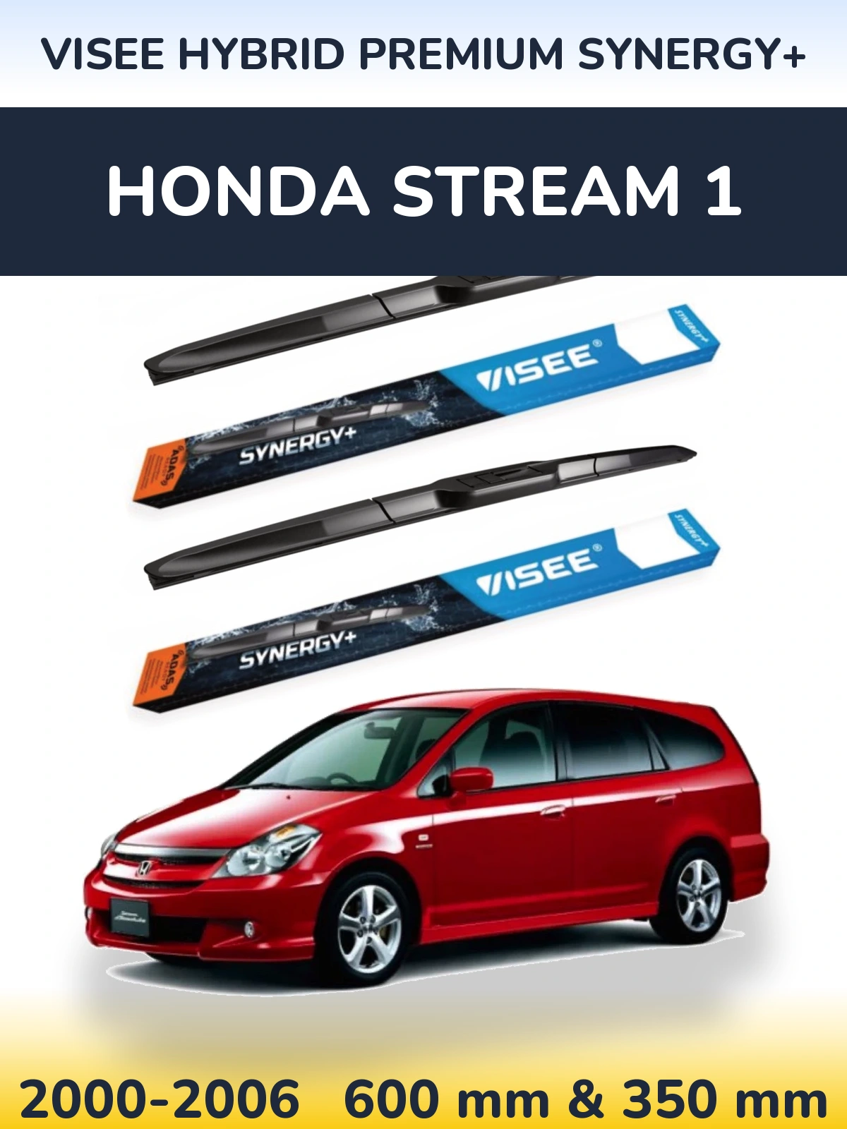 Sada předních stěračů VISEE HYBRID PREMIUM SYNERGY+ 600 a 350 mm pro Honda Stream 1 2000-2006