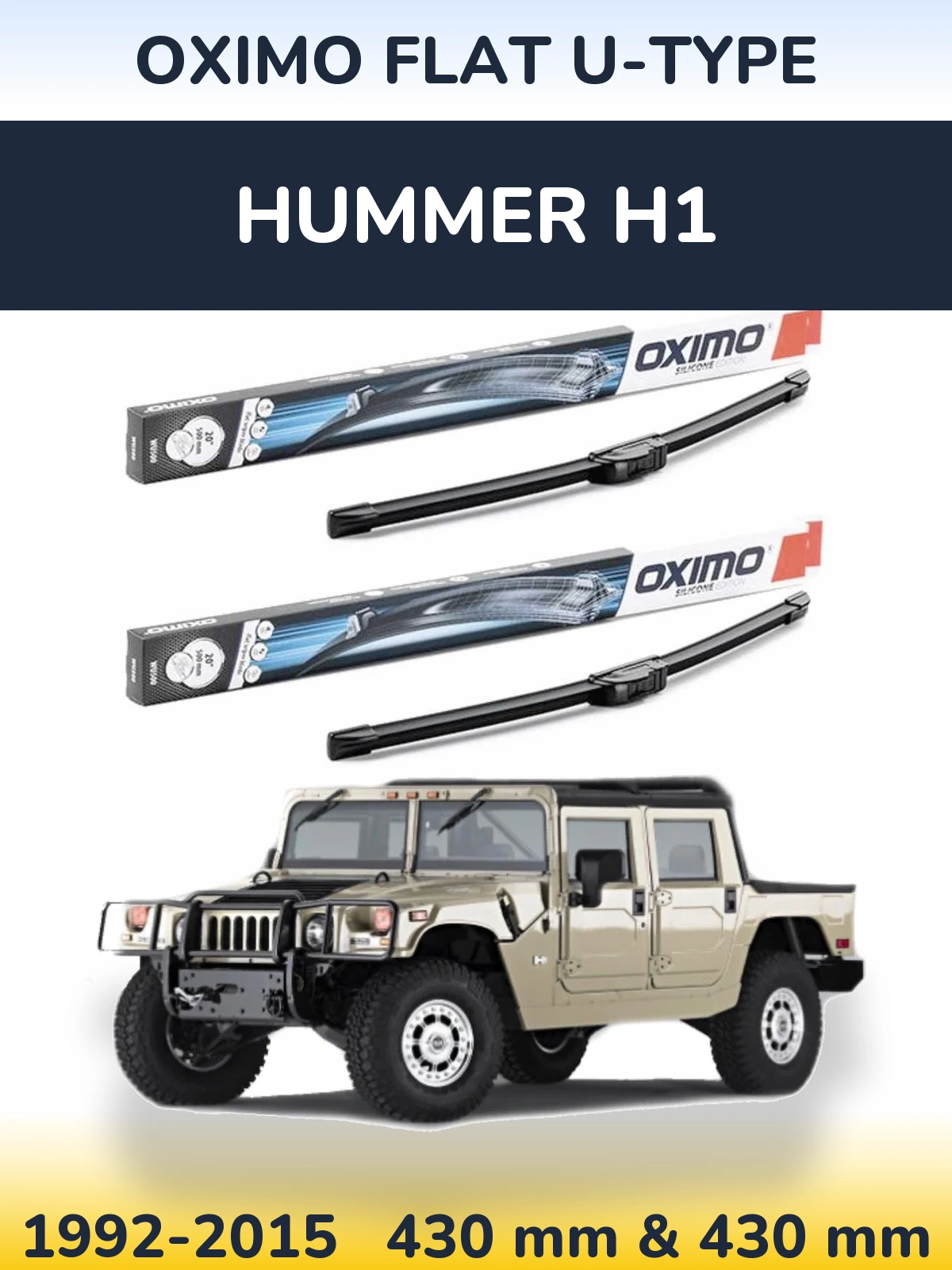 Sada předních stěračů Oximo Flat U-type 430 a 430 mm pro Hummer H1 1992-2015