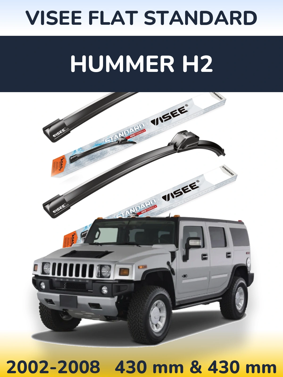 Sada předních stěračů VISEE FLAT STANDARD 430 a 430 mm pro Hummer H2 2002-2008