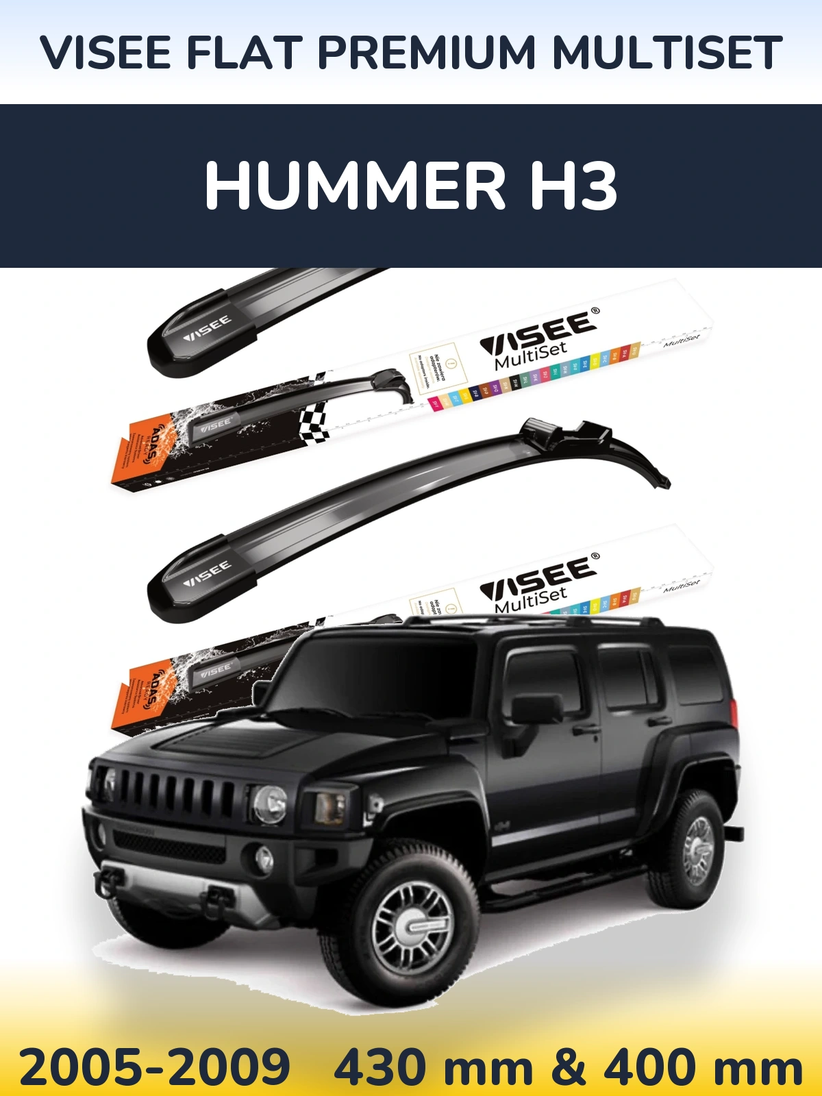 Sada předních stěračů VISEE FLAT PREMIUM MultiSet 430 a 400 mm pro Hummer H3 2005-2009