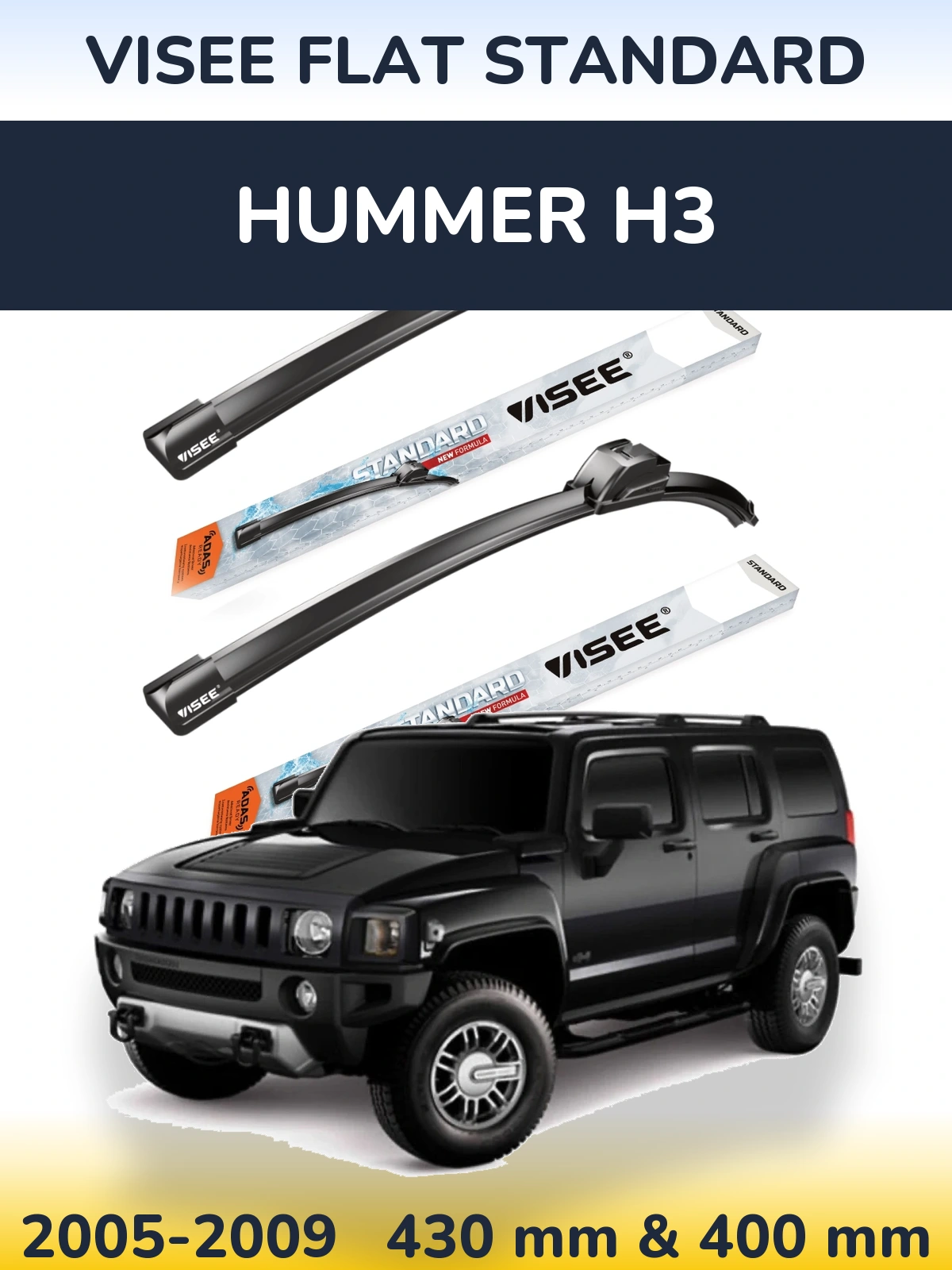 Sada předních stěračů VISEE FLAT STANDARD 430 a 400 mm pro Hummer H3 2005-2009