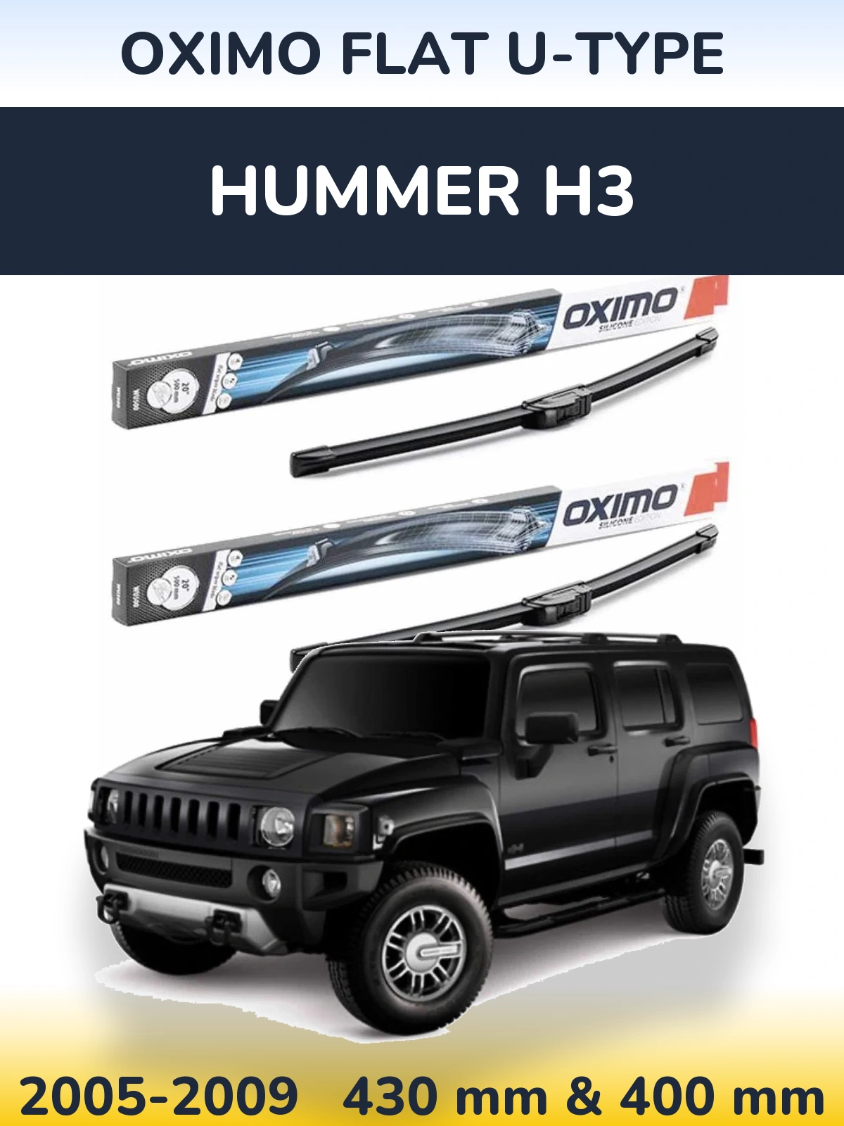 Sada předních stěračů Oximo Flat U-type 430 a 400 mm pro Hummer H3 2005-2009