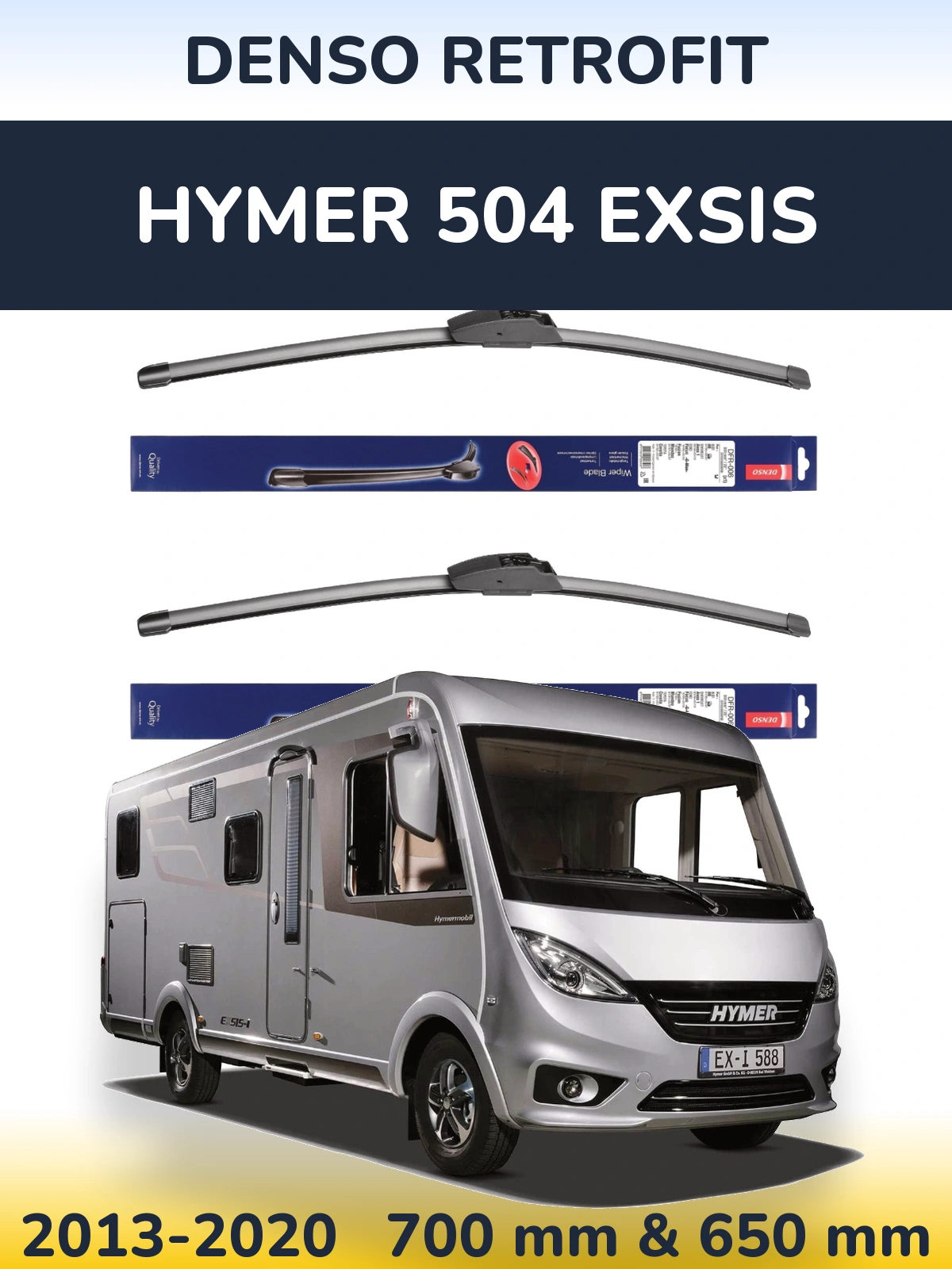 Sada předních stěračů Denso Retrofit 700 a 650 mm pro HYMER 504 EXSIS 2013-2020