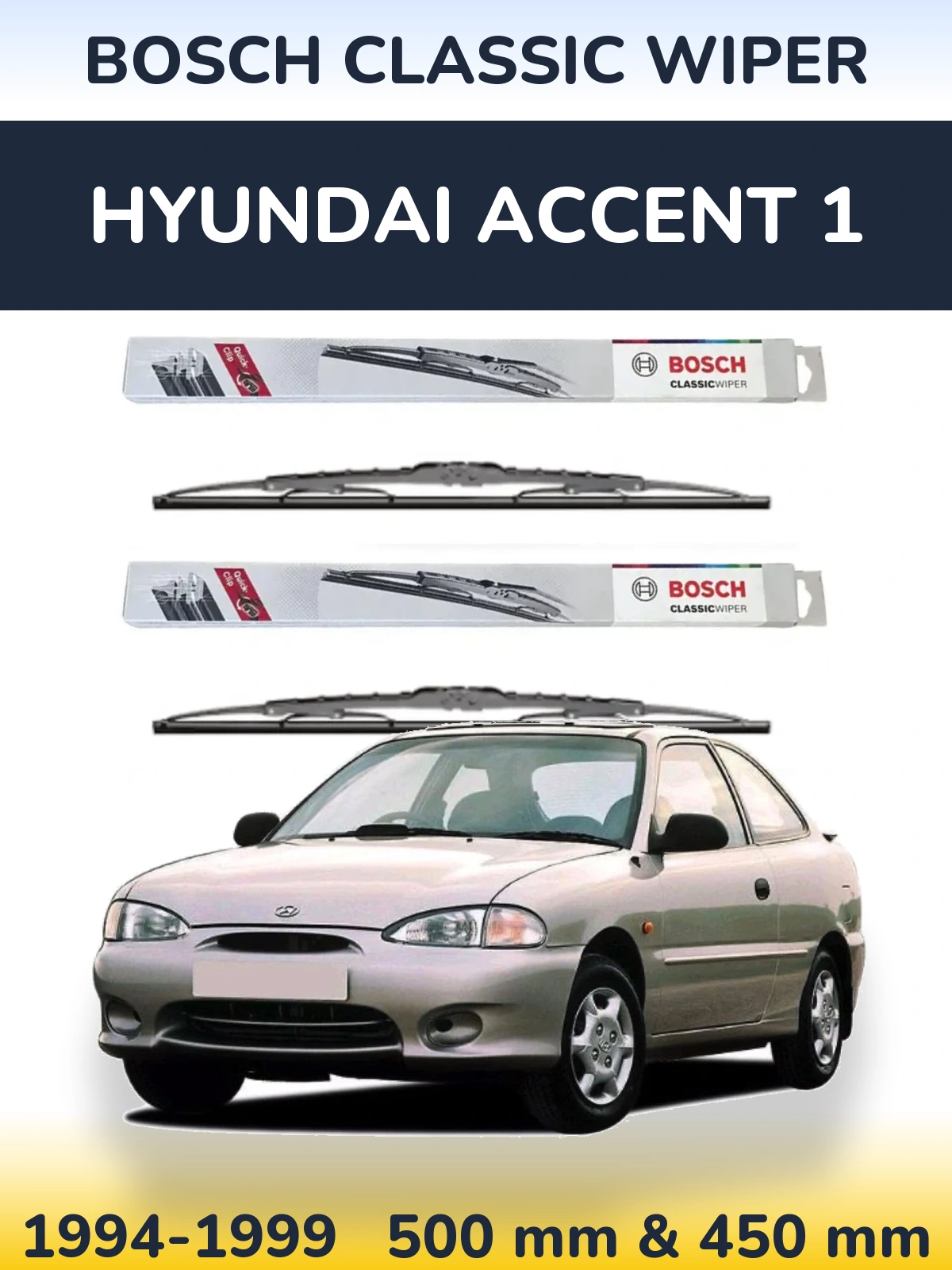 Sada předních stěračů BOSCH Classic Wiper 500 a 450 mm pro Hyundai Accent 1 1994-1999