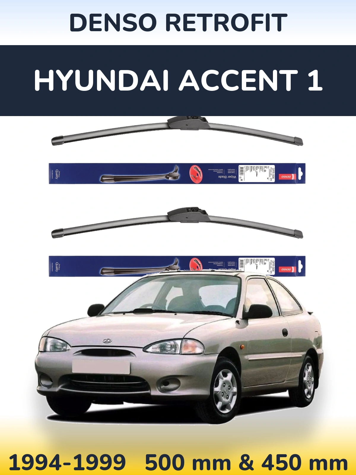 Sada předních stěračů Denso Retrofit 500 a 450 mm pro Hyundai Accent 1 1994-1999