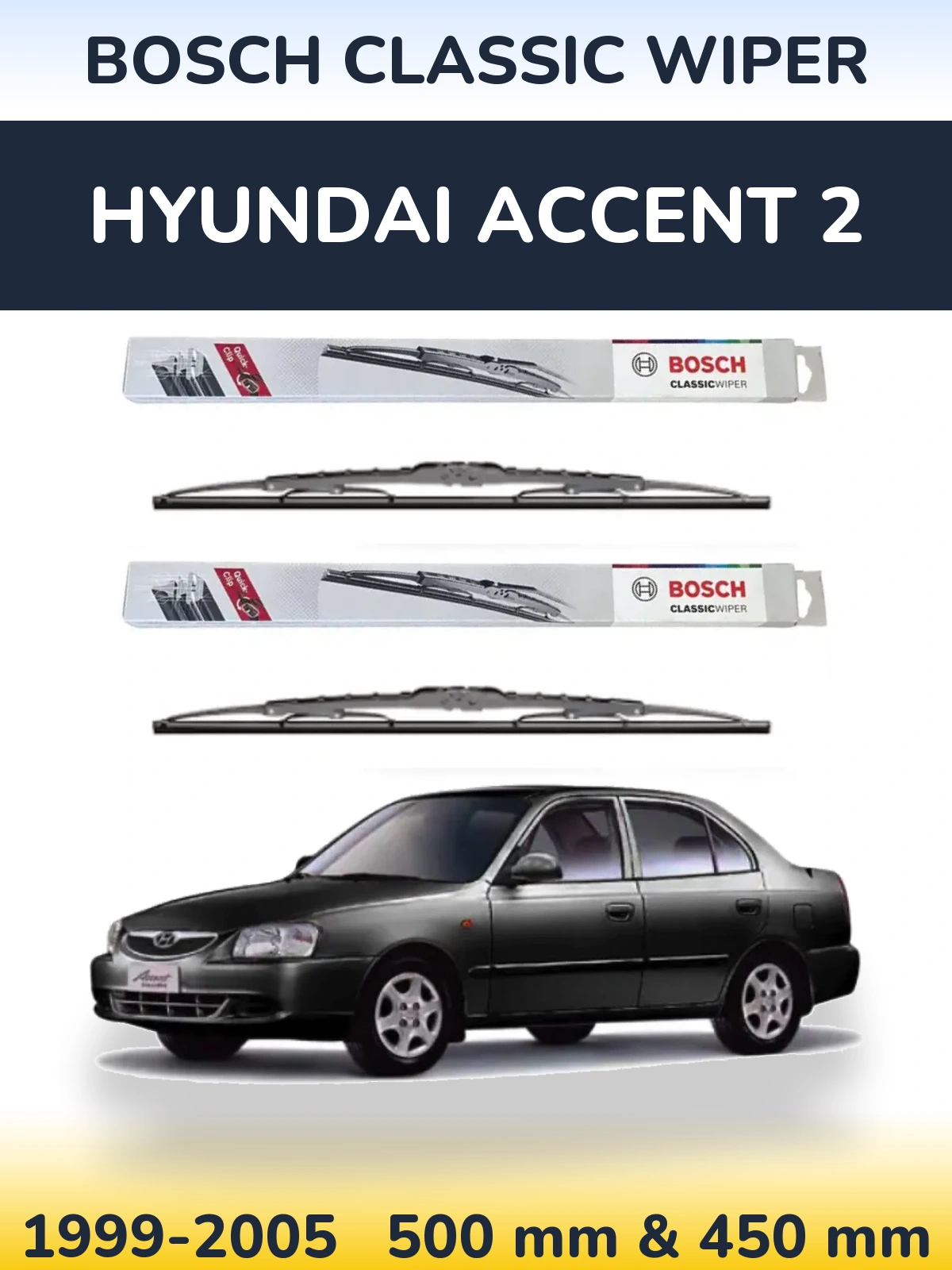 Sada předních stěračů BOSCH Classic Wiper 500 a 450 mm pro Hyundai Accent 2 1999-2005